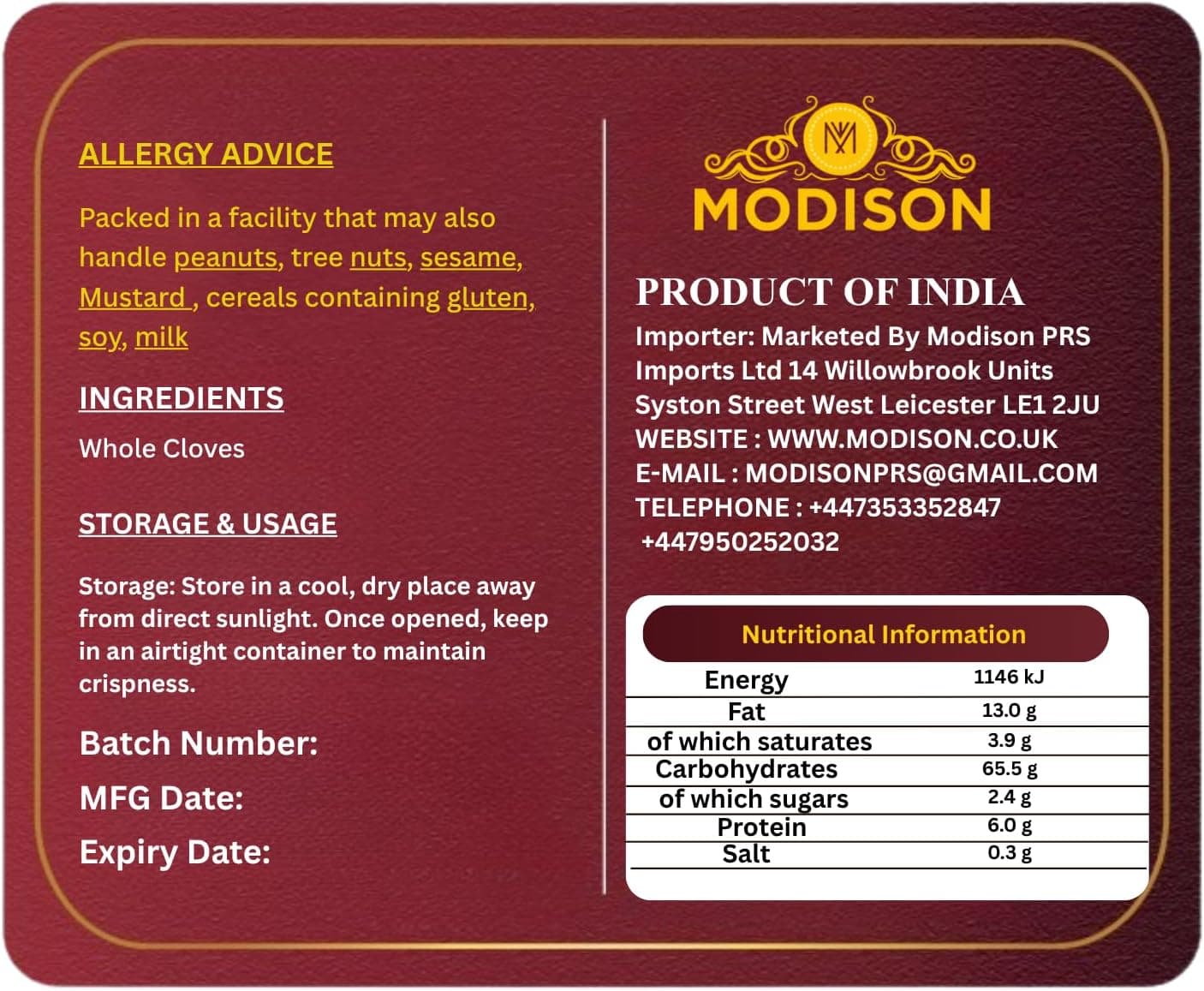 MODISON Whole Cloves Spice 100g thumbnail 9