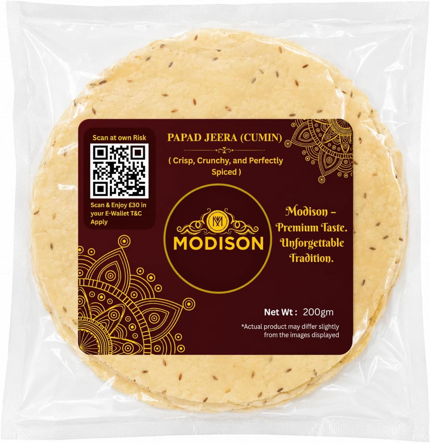 MODISON Jeera Papad Indian Papad Cumin Lentil Wafer 200g thumbnail 8