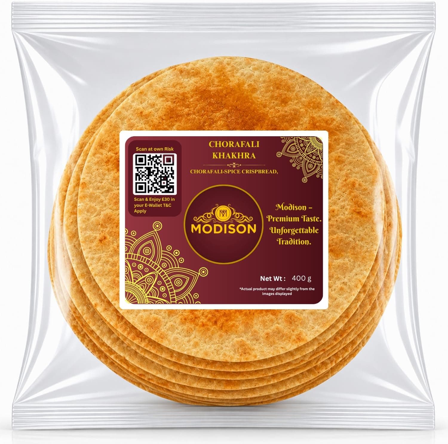 MODISON Chorafali Khakhra Whole Wheat Crispbread Roasted 400g thumbnail 8