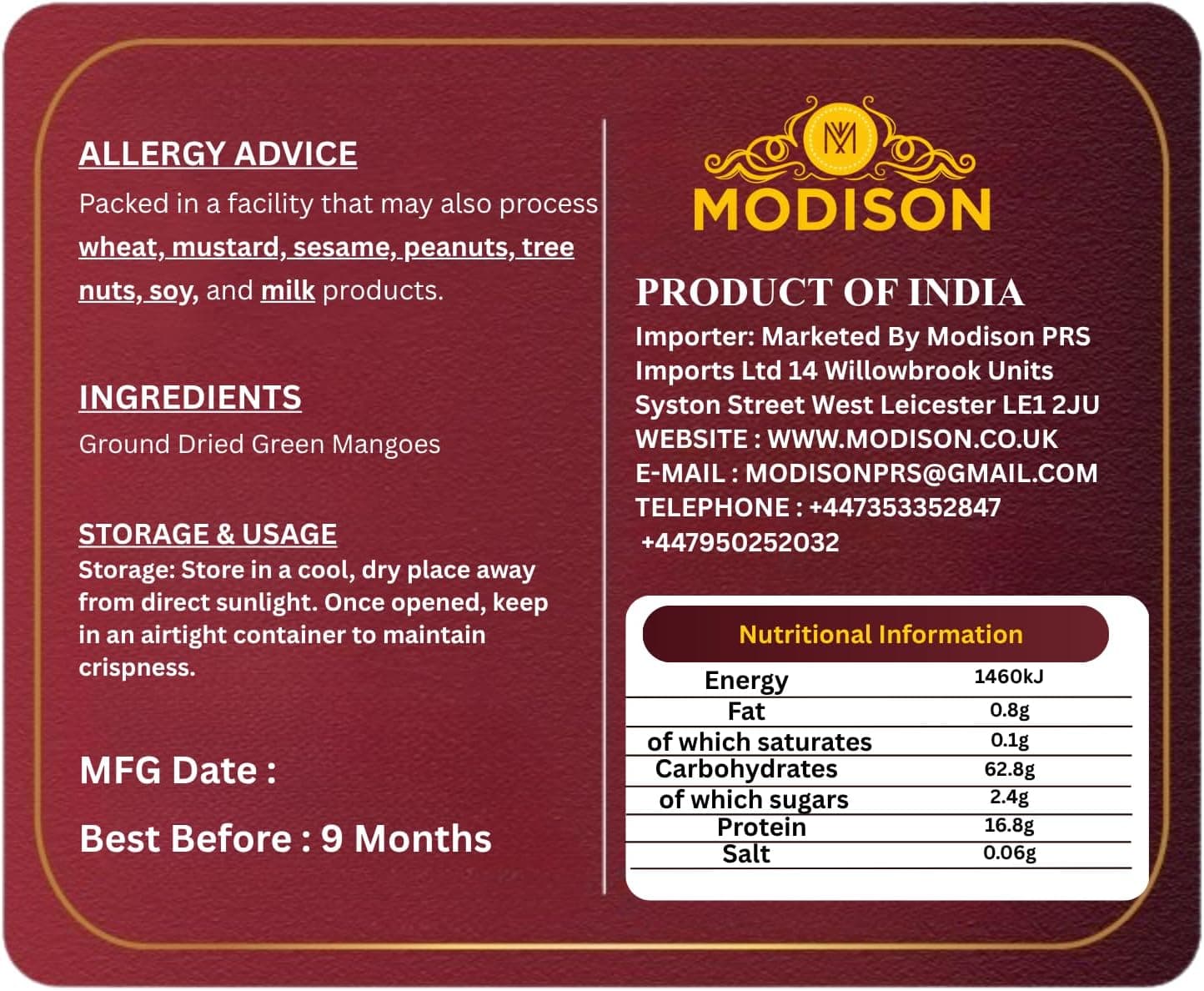 MODISON Amchoor Powder Indian Spices Dry Mango 100g thumbnail 9