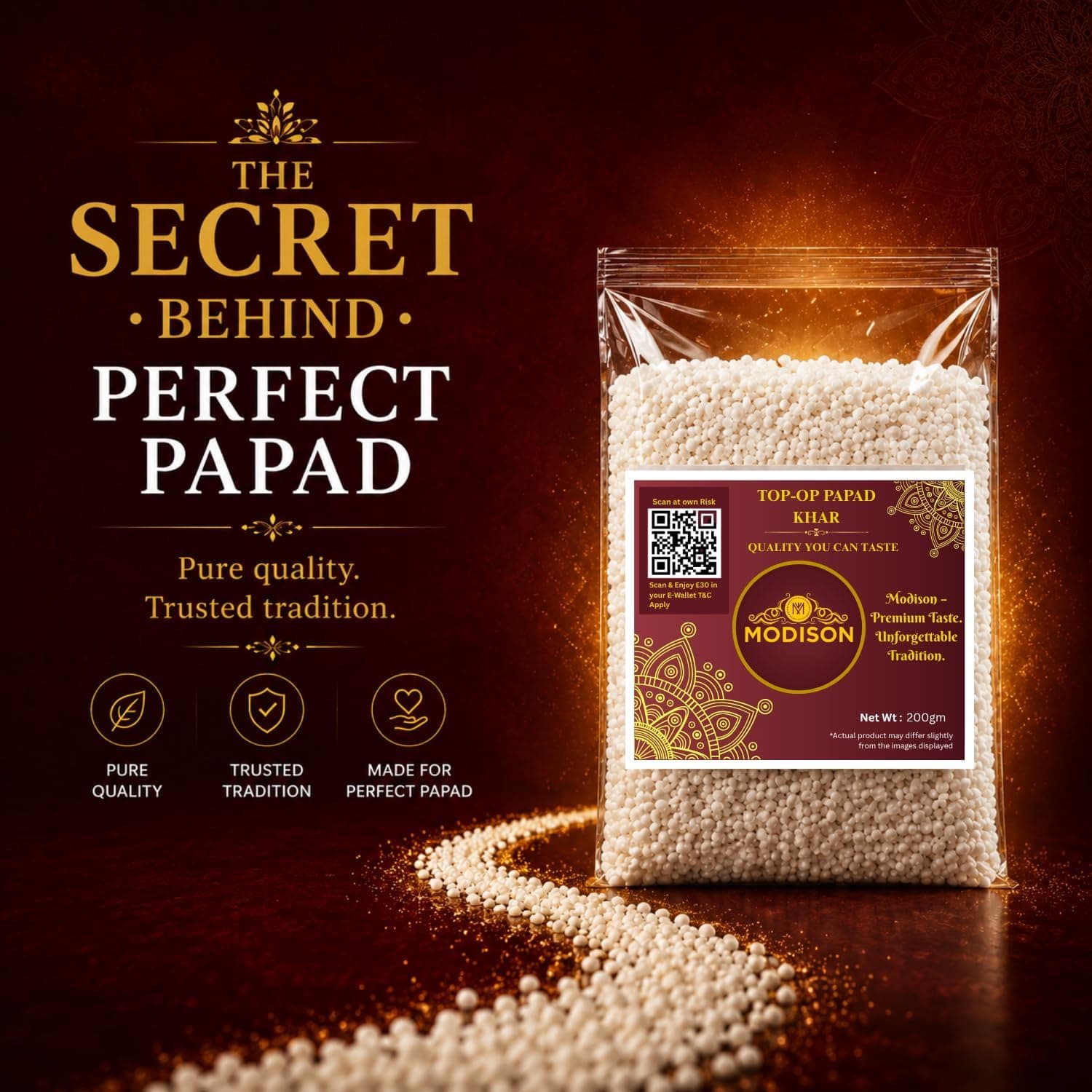 MODISON Top Op Papad Khar Indian Papad Ingredient Fine Powder 200g thumbnail 9