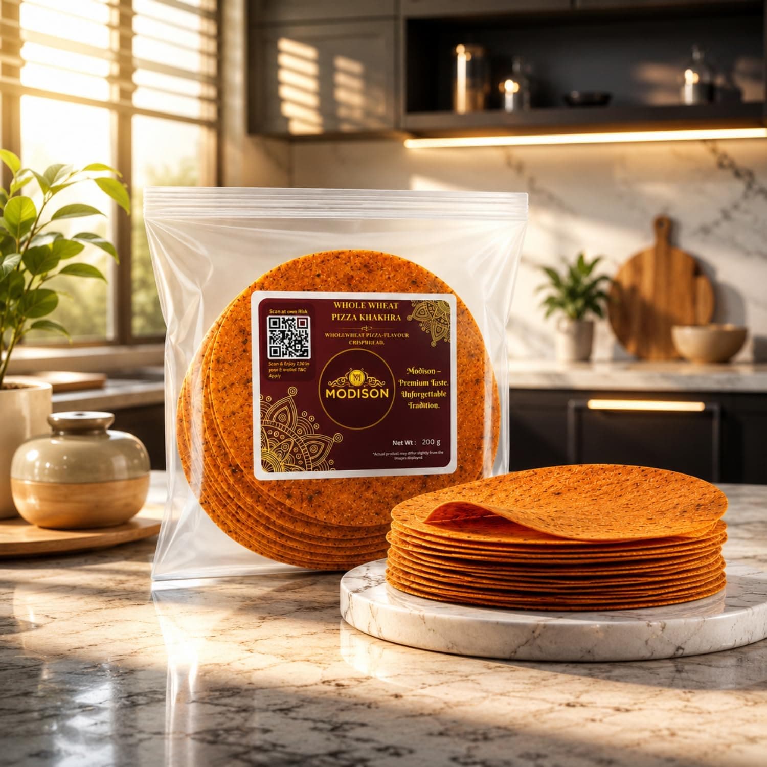 MODISON Whole Wheat Pizza Khakhra Crispy Snack Crispbread 200 g thumbnail 10