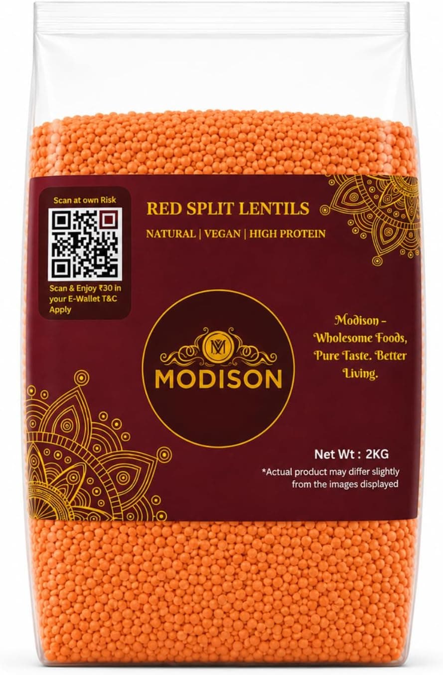 MODISON Red Split Lentils Masoor Dal High Fibre Protein 2KG thumbnail 8