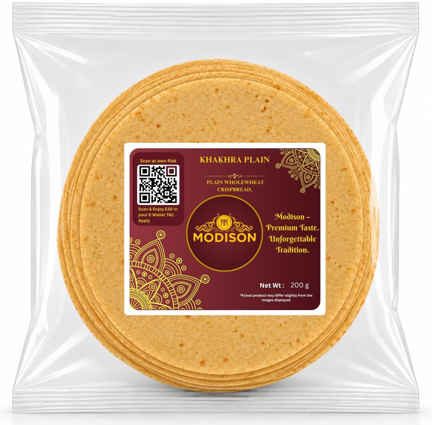 MODISON Plain Khakhra Whole Wheat Crispbread Roasted Snack 200g thumbnail 8