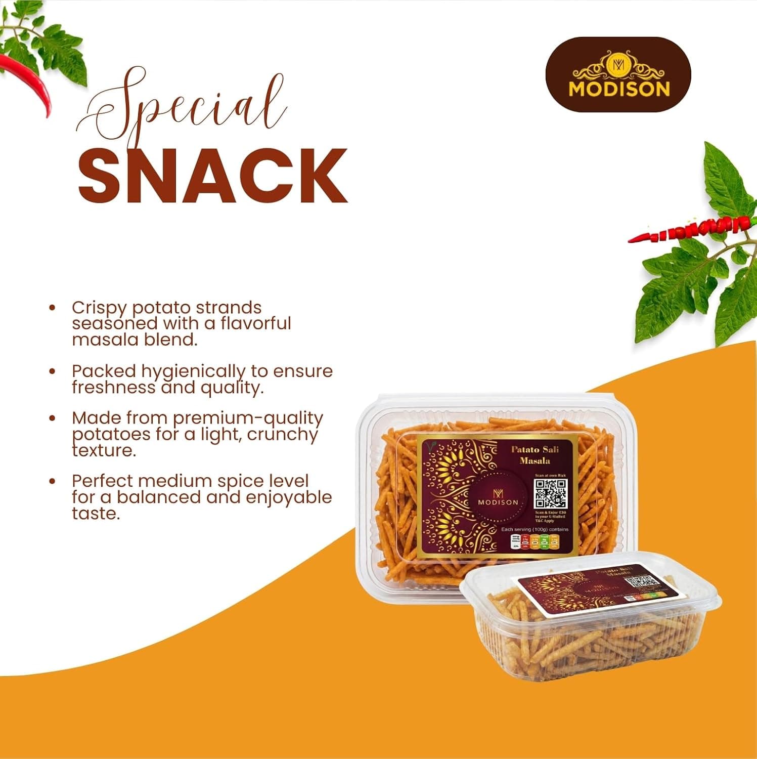 MODISON Potato Sali Masala Indian Snacks Crunchy Aloo Lachha 180g thumbnail 12
