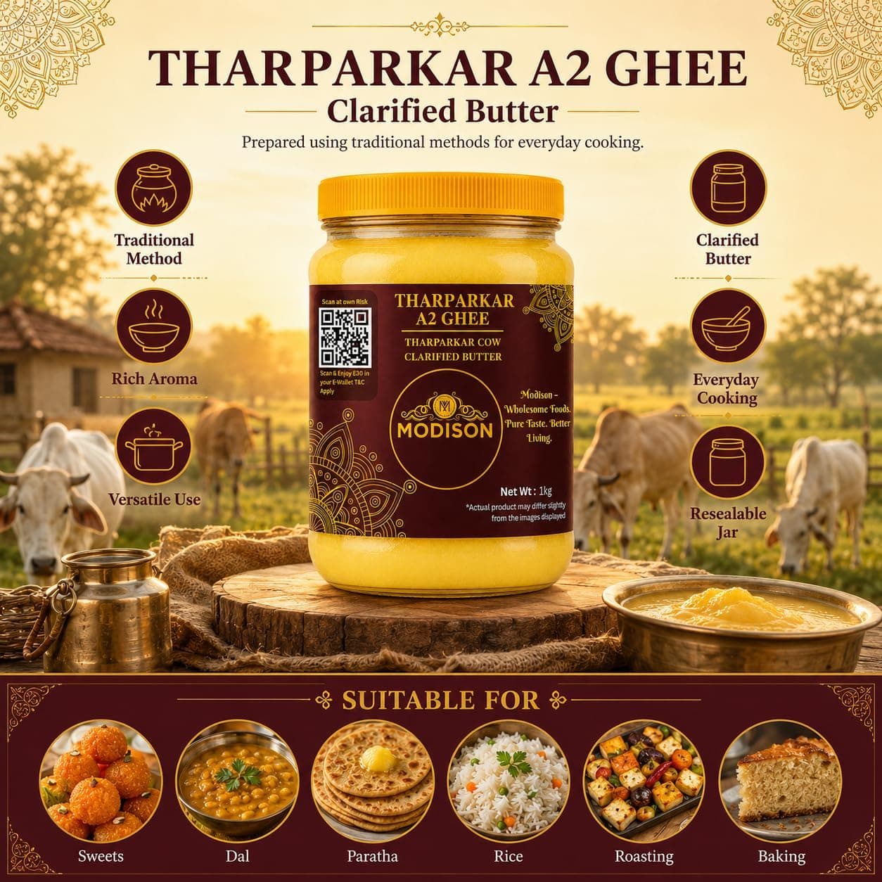 MODISON Tharparkar A2 Cow Ghee Clarified Butter 1kg thumbnail 10