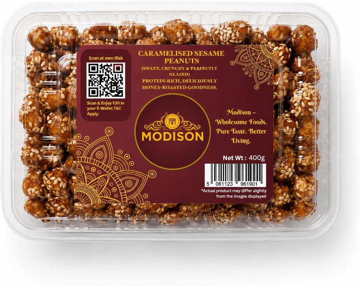 MODISON Caramelised Sesame Peanuts Indian Snacks Sweet Crunchy 400g thumbnail 8