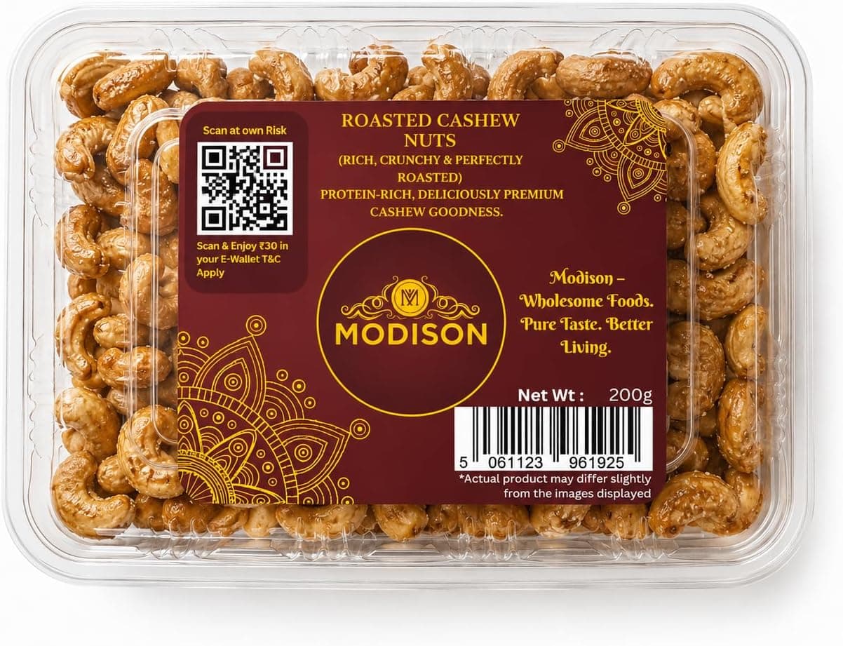 MODISON Roasted Cashew Nuts Healthy Snacks Protein Rich Kaju 200g thumbnail 8