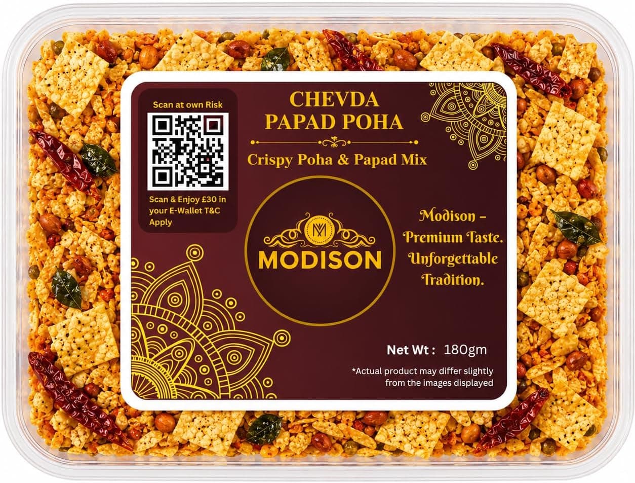 MODISON Chevda Papad Poha Indian Namkeen Crispy Mix 180g thumbnail 8
