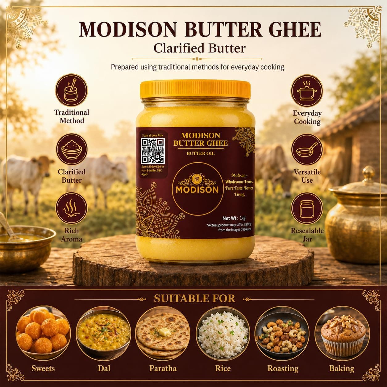 MODISON Butter Ghee Clarified Butter Pure Milk Fat 1kg thumbnail 9