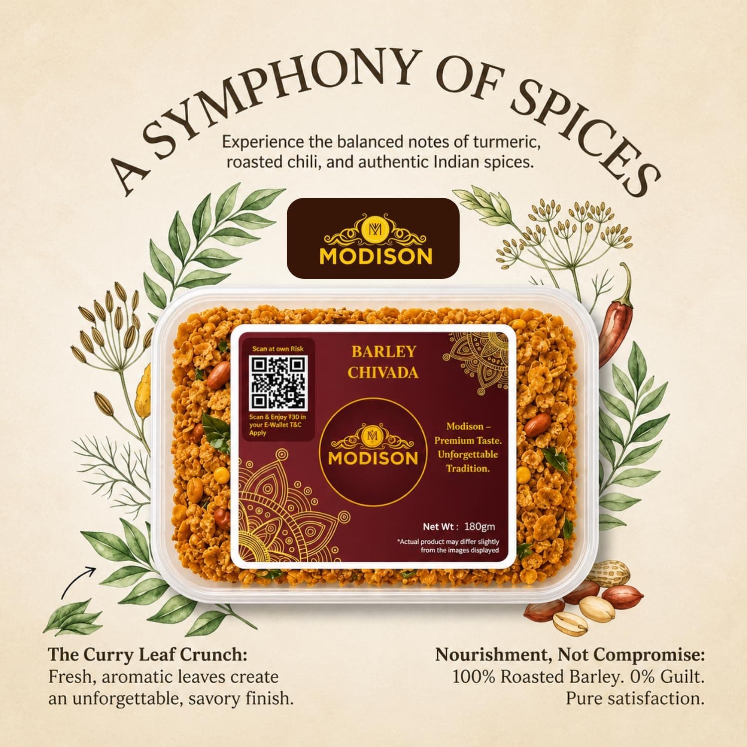 MODISON Barley Chivda Indian Namkeen Crispy Savory Mix 180g thumbnail 9