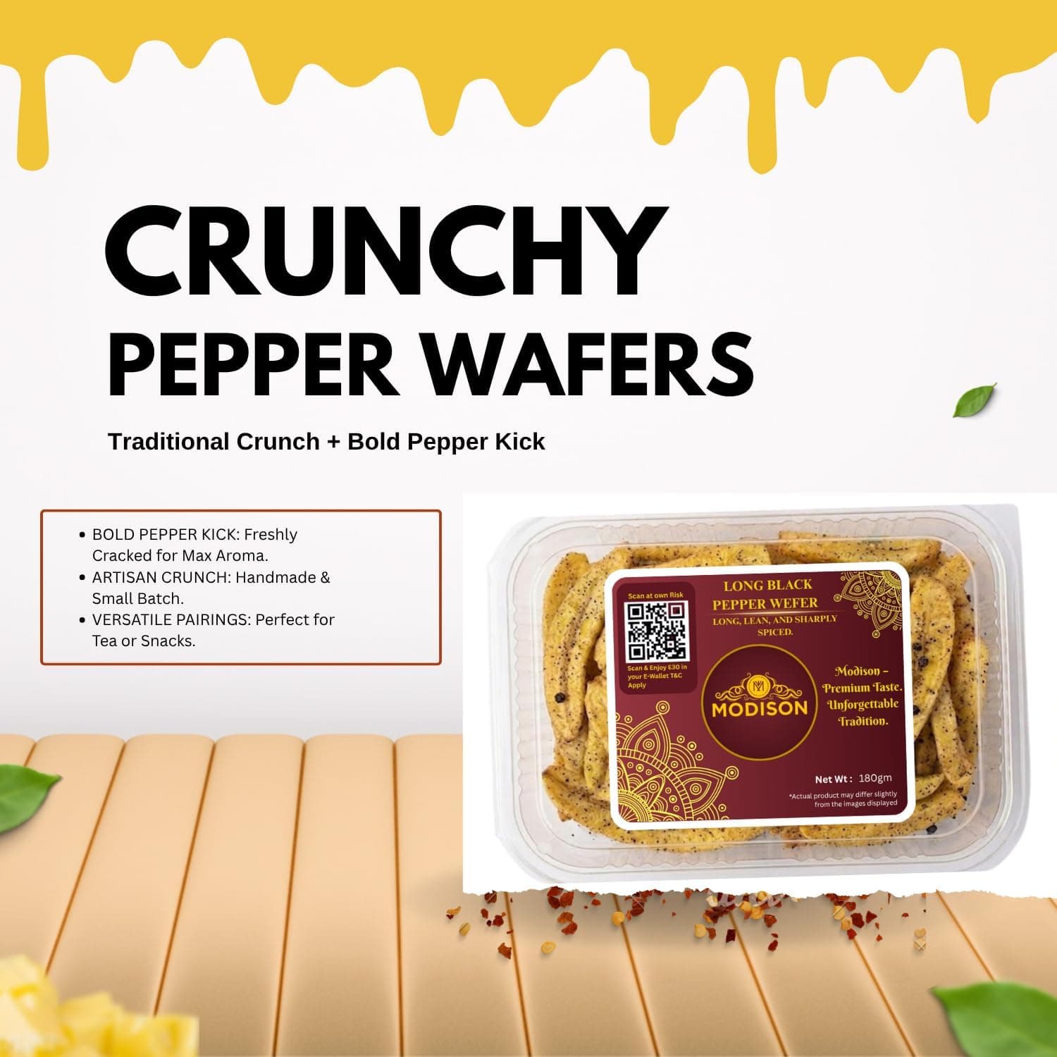 MODISON Long Black Pepper Wafer Indian Snacks Crispy Kela 180g thumbnail 10