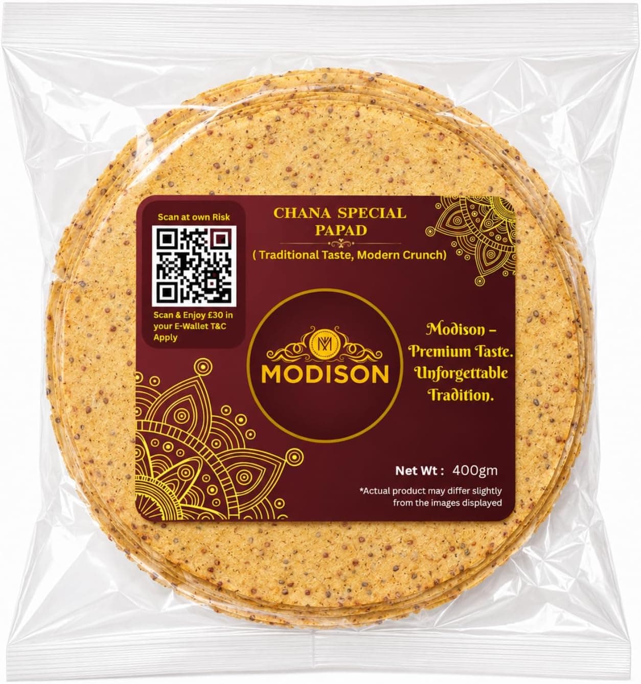MODISON Chana Special Indian Papad Black Pepper Lentil Wafer 400g thumbnail 8