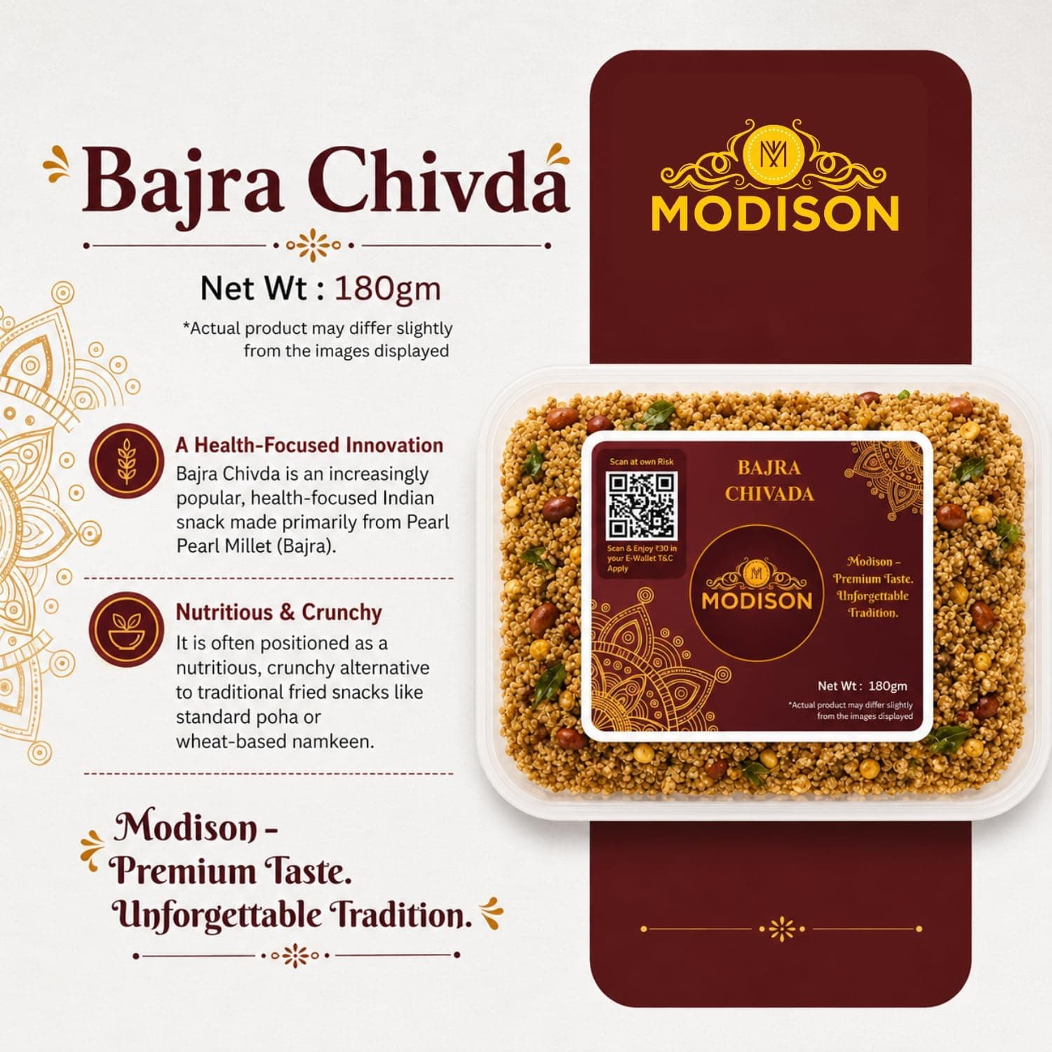 MODISON Bajra Chivda Indian Namkeen Crispy Pearl Millet 180g thumbnail 10