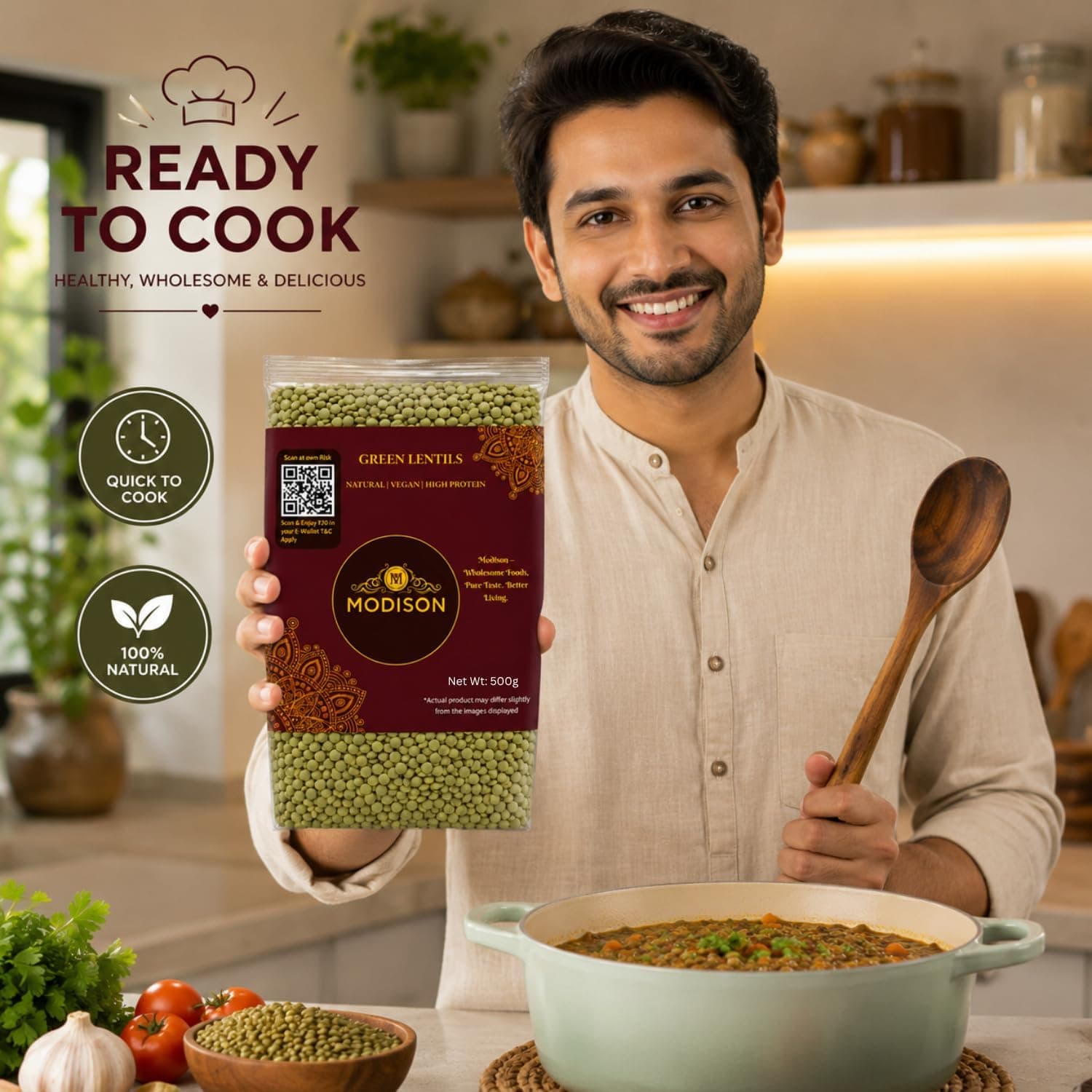 MODISON Green Lentils Whole Pulses High Fibre Protein 500G thumbnail 10