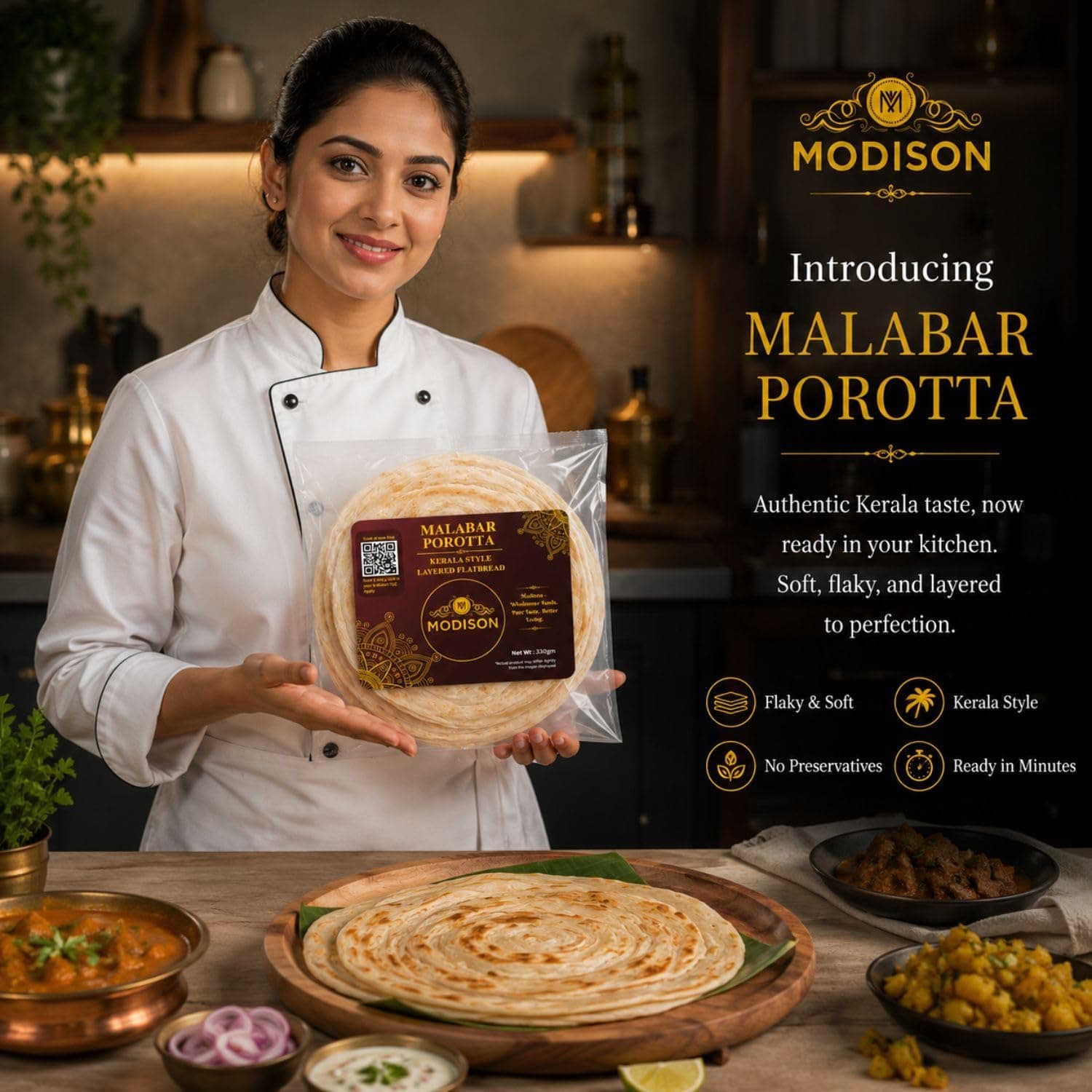 MODISON Malabar Porotta Traditional Layered Flatbread Frozen 330g thumbnail 11