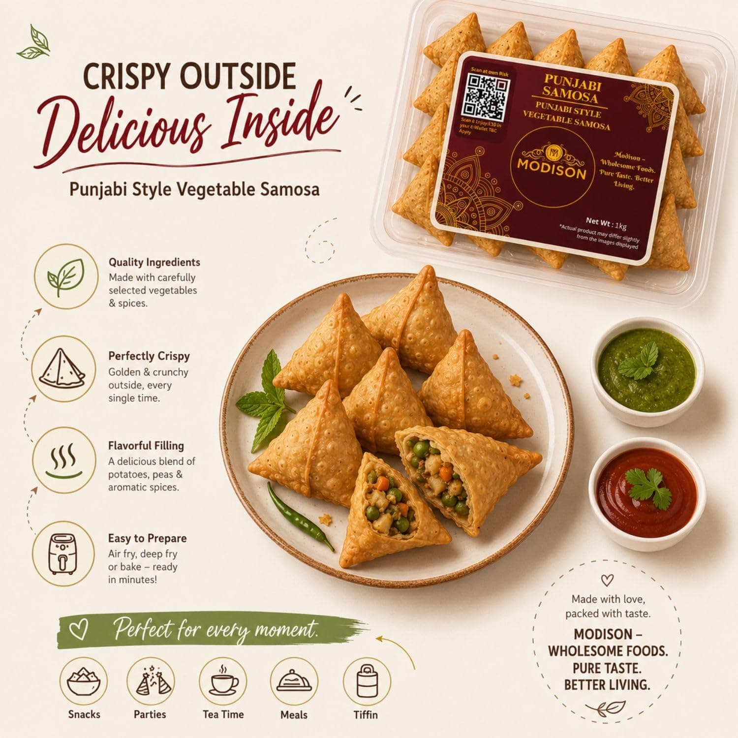 MODISON Punjabi Samosa Traditional Frozen Indian Snack 1kg thumbnail 11