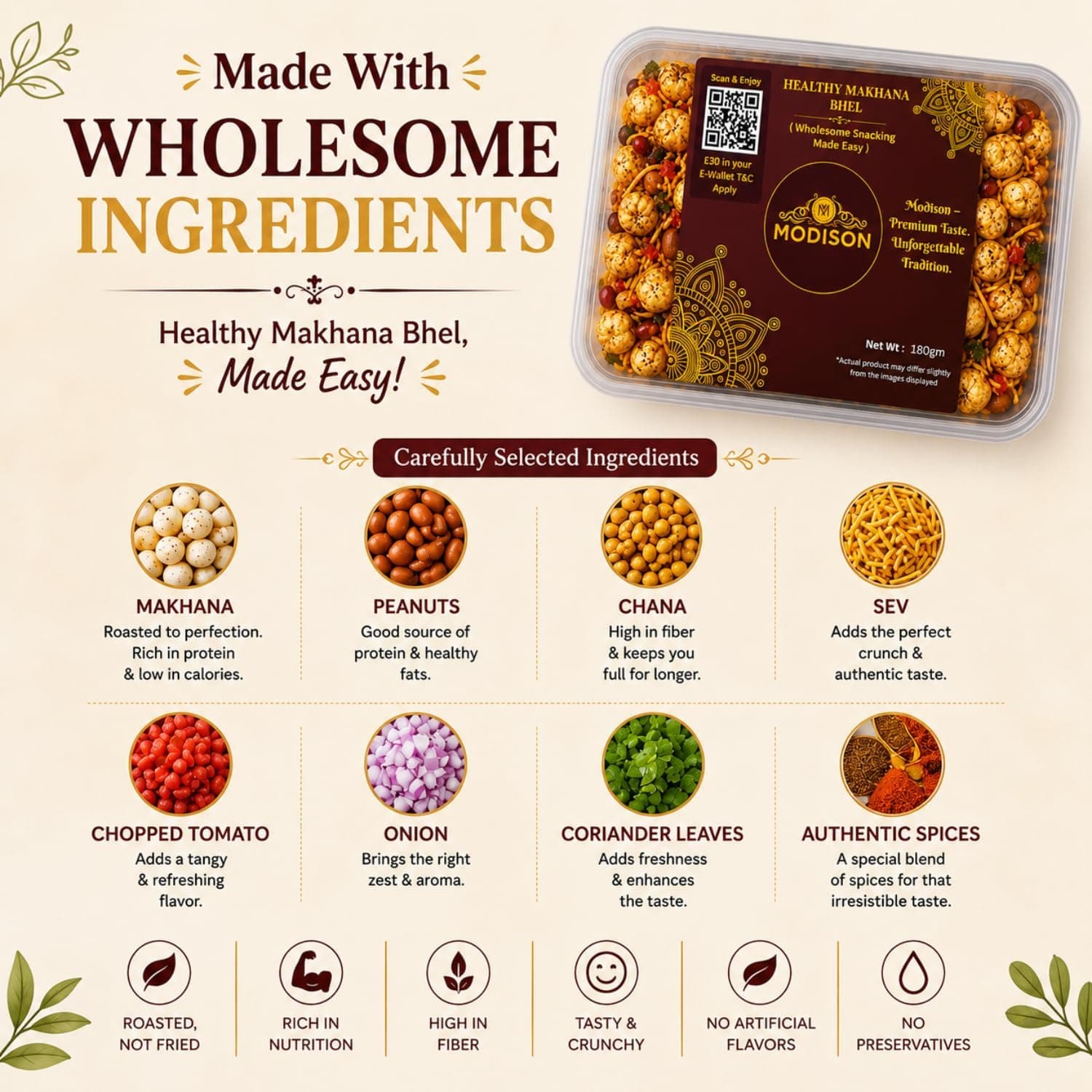 MODISON Makhana Bhel Indian Namkeen Roasted Fox Nuts 180g thumbnail 9