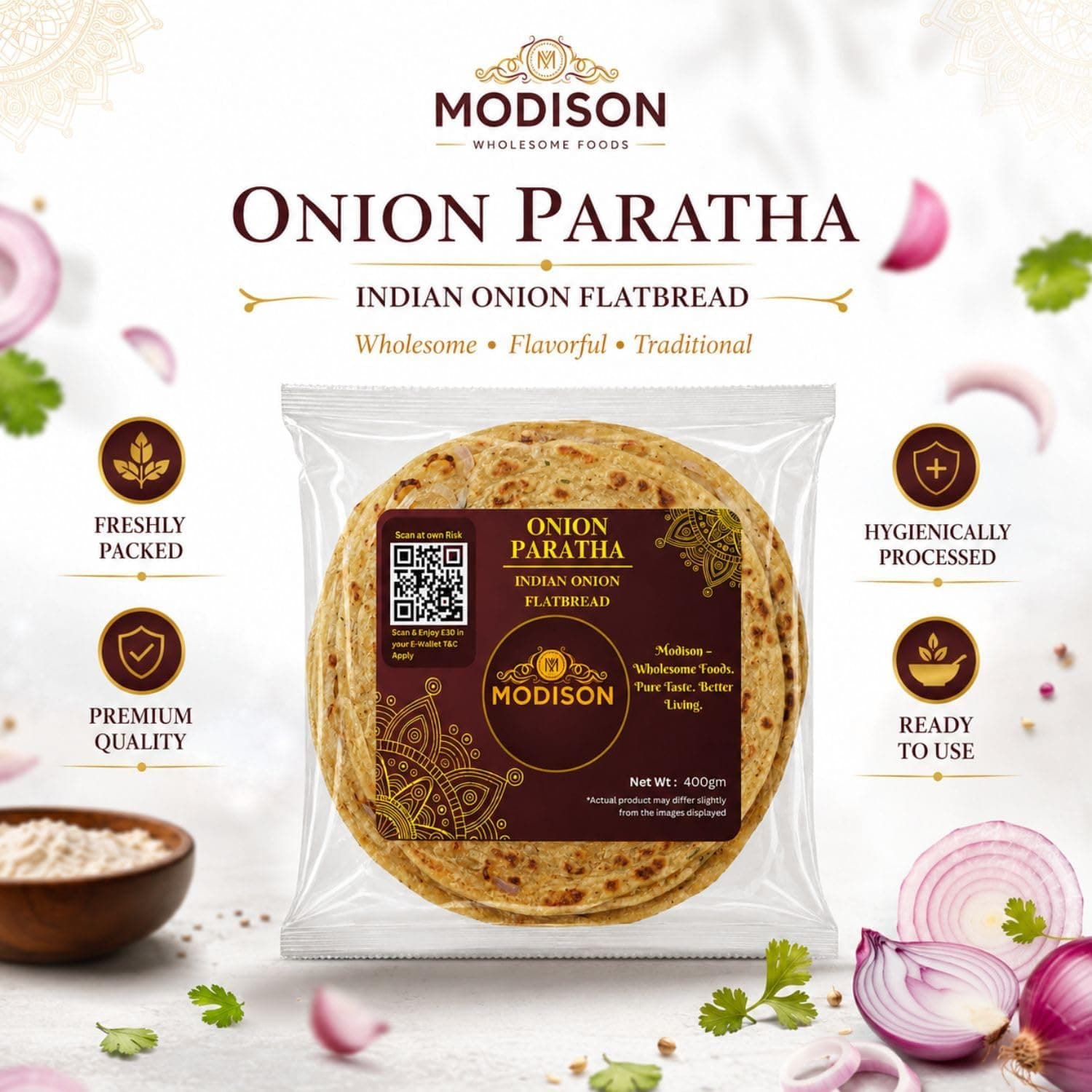MODISON Onion Paratha Whole Wheat Flatbread 400g thumbnail 10