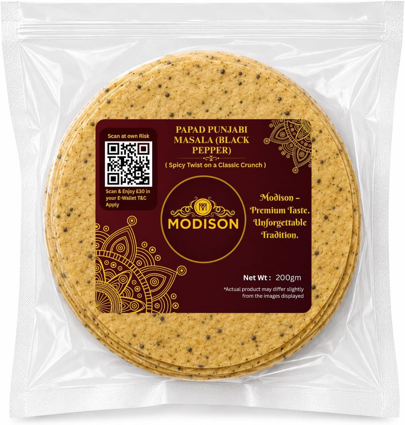 MODISON Punjabi Masala Indian Papad Black Pepper Lentil Wafer 200g thumbnail 8