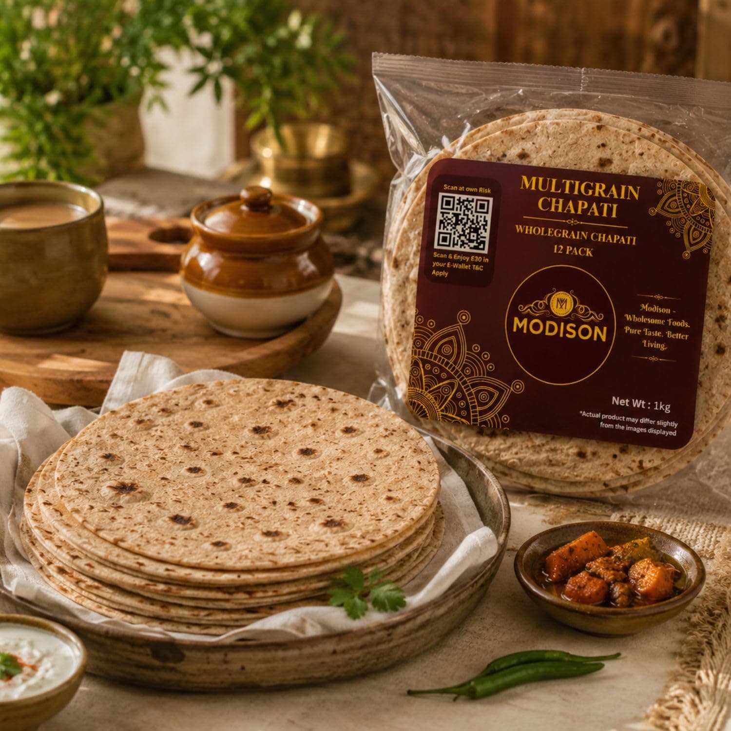 MODISON Multigrain Chapati 12 Pcs Frozen Indian Flatbread 1kg thumbnail 11