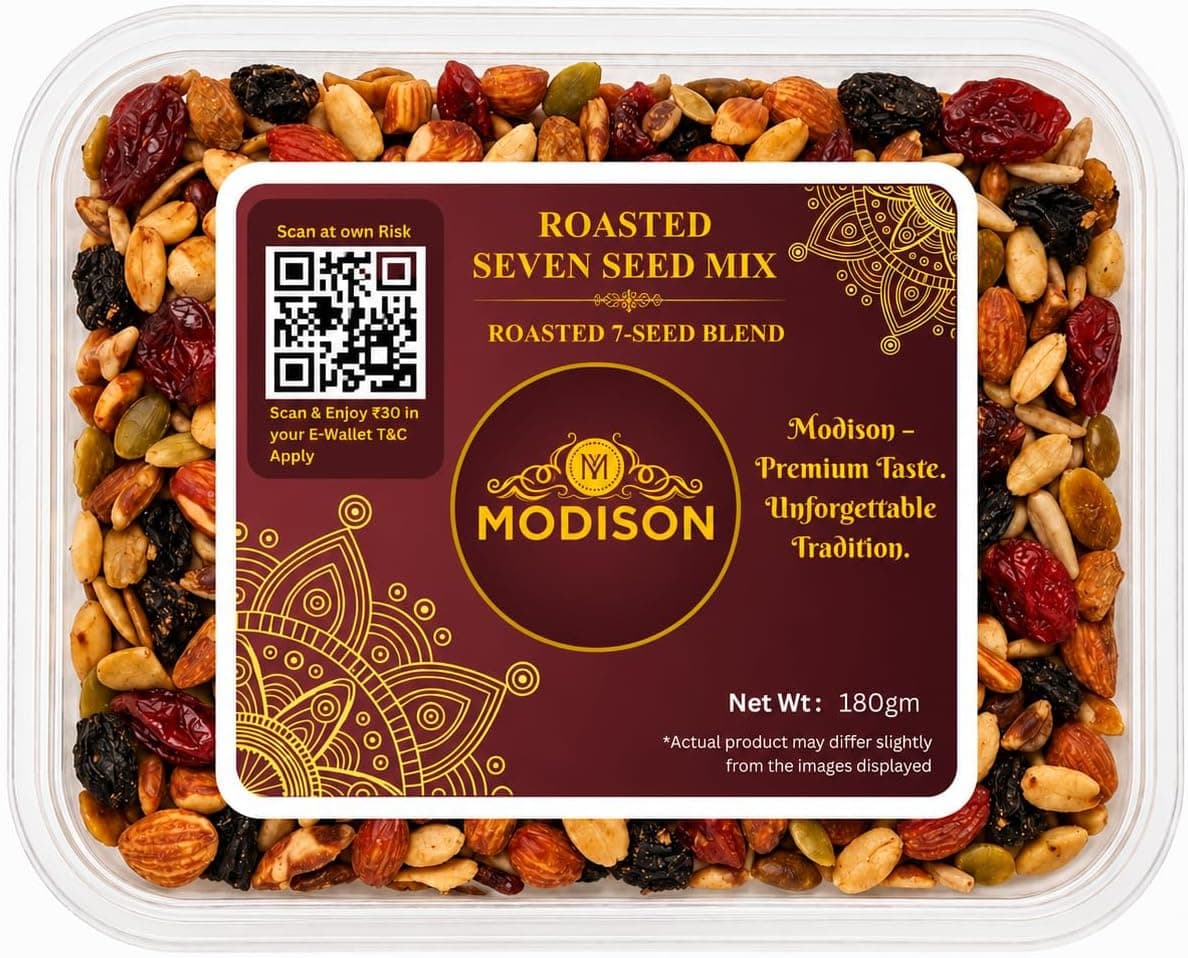 MODISON Roasted Seven Seed Mix Indian Snacks Protein Rich 180g thumbnail 8