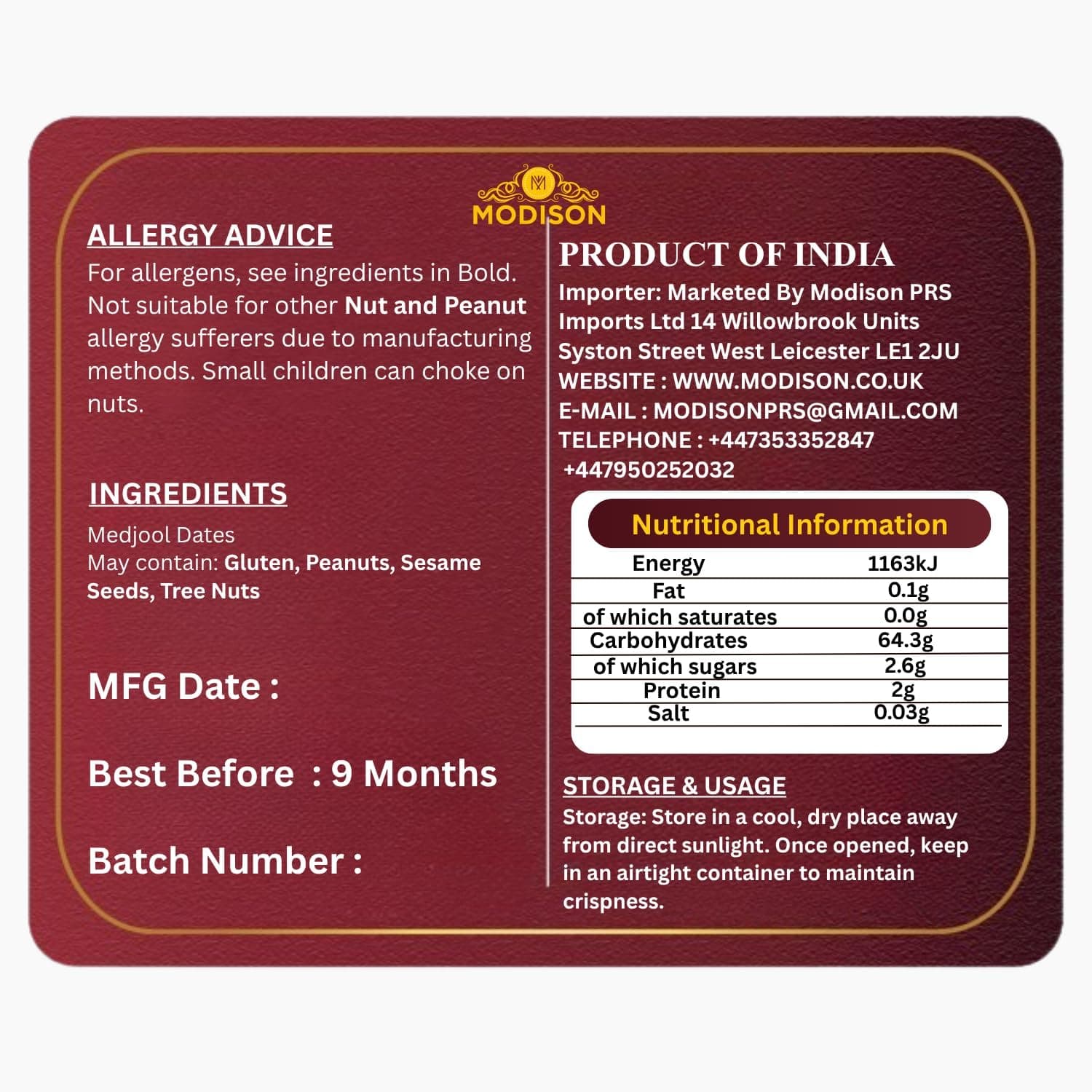 MODISON Medjool Dates Indian Dry Fruit Jumbo Khajoor Natural 180g thumbnail 9