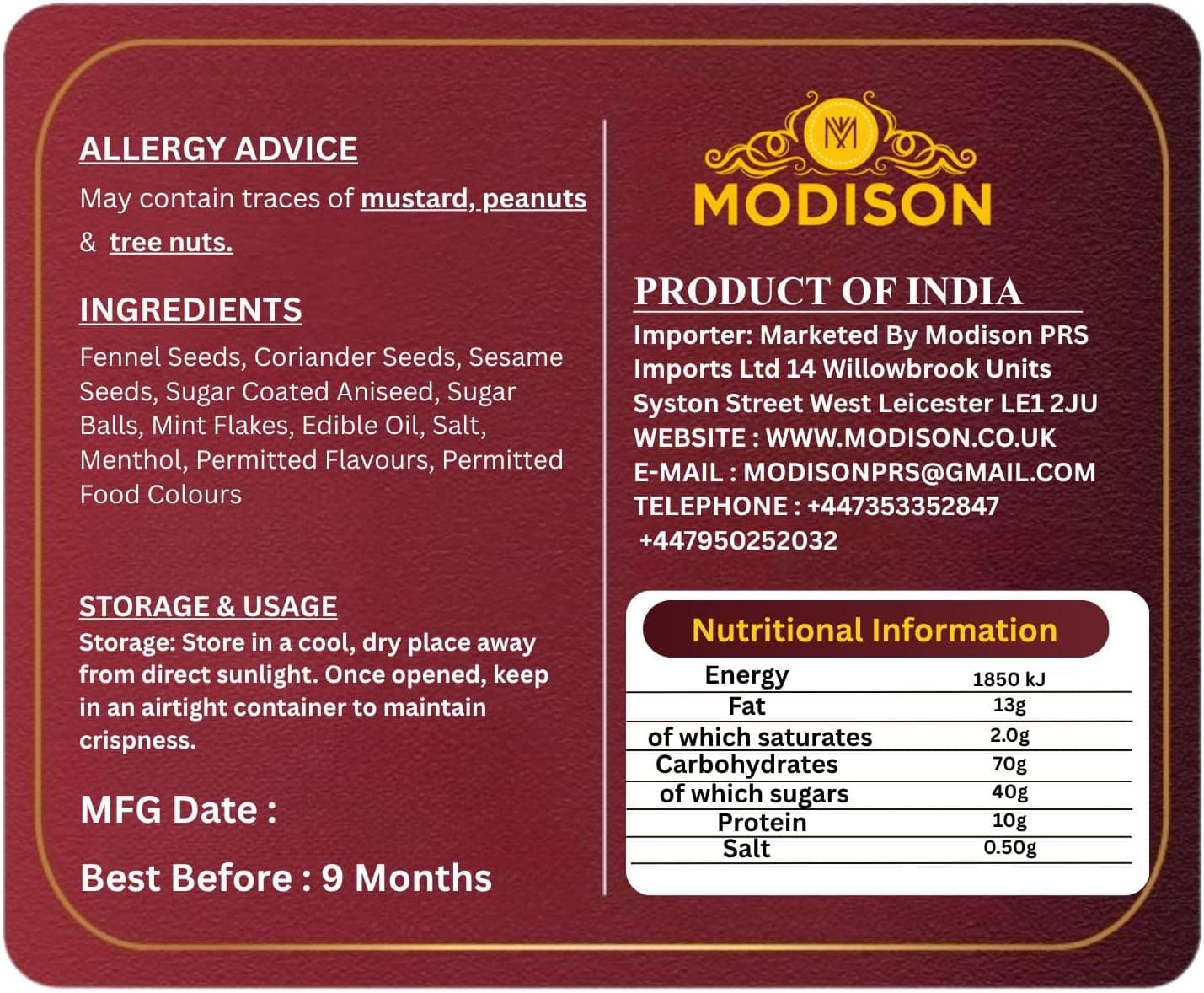 MODISON Pune Mukhwas Indian Mouth Freshener Fennel Coriander 100g thumbnail 9