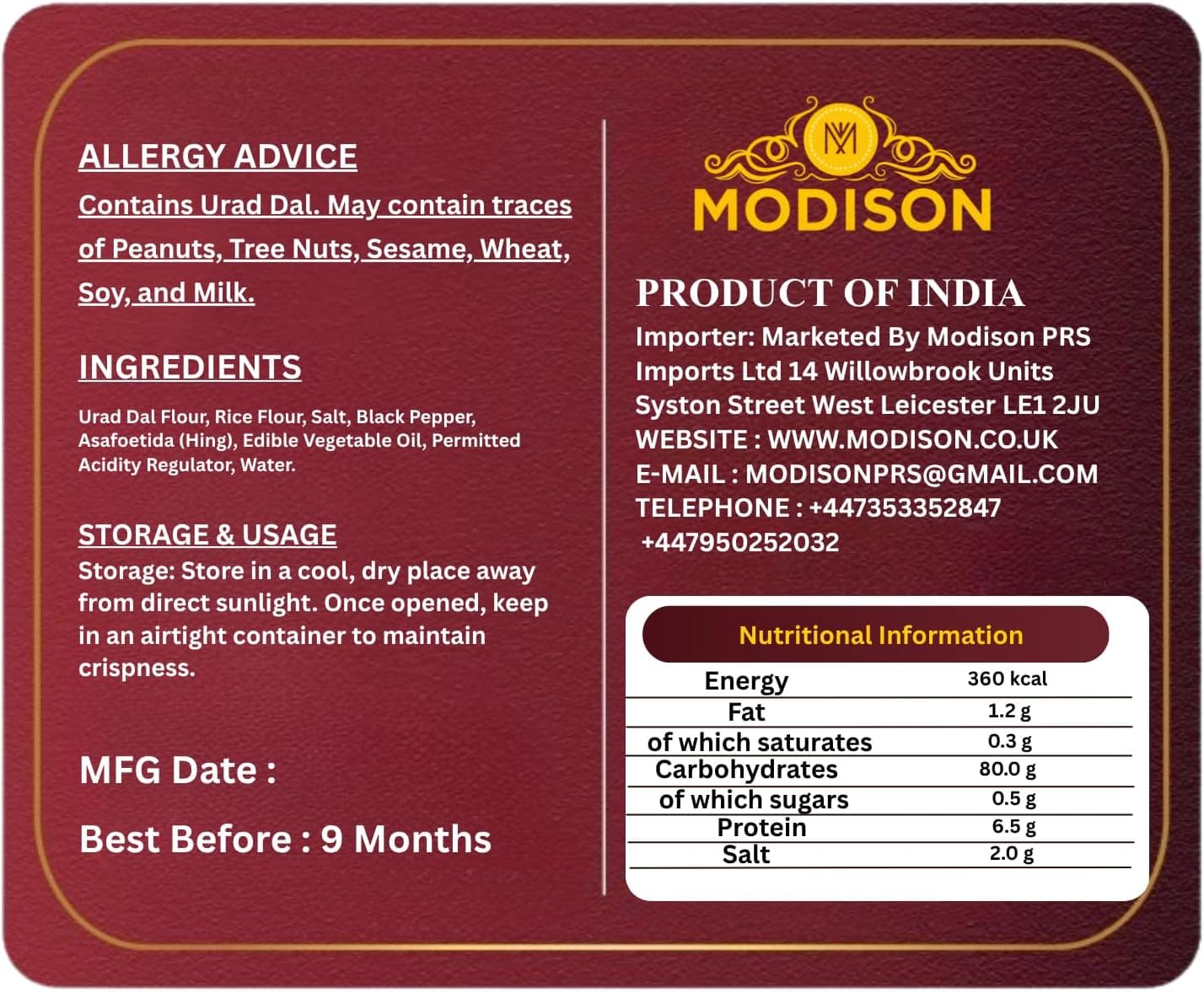 MODISON Madras Plain Pappadoms Indian Papad Crispy Wafer 300g thumbnail 9