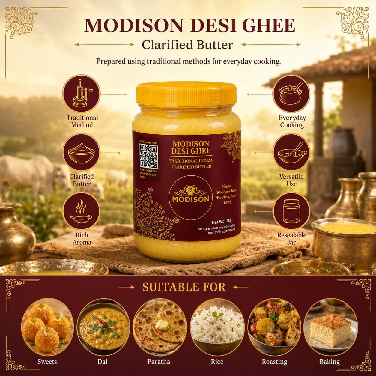 MODISON Desi Ghee Clarified Butter Pure Milk Fat 1kg thumbnail 10