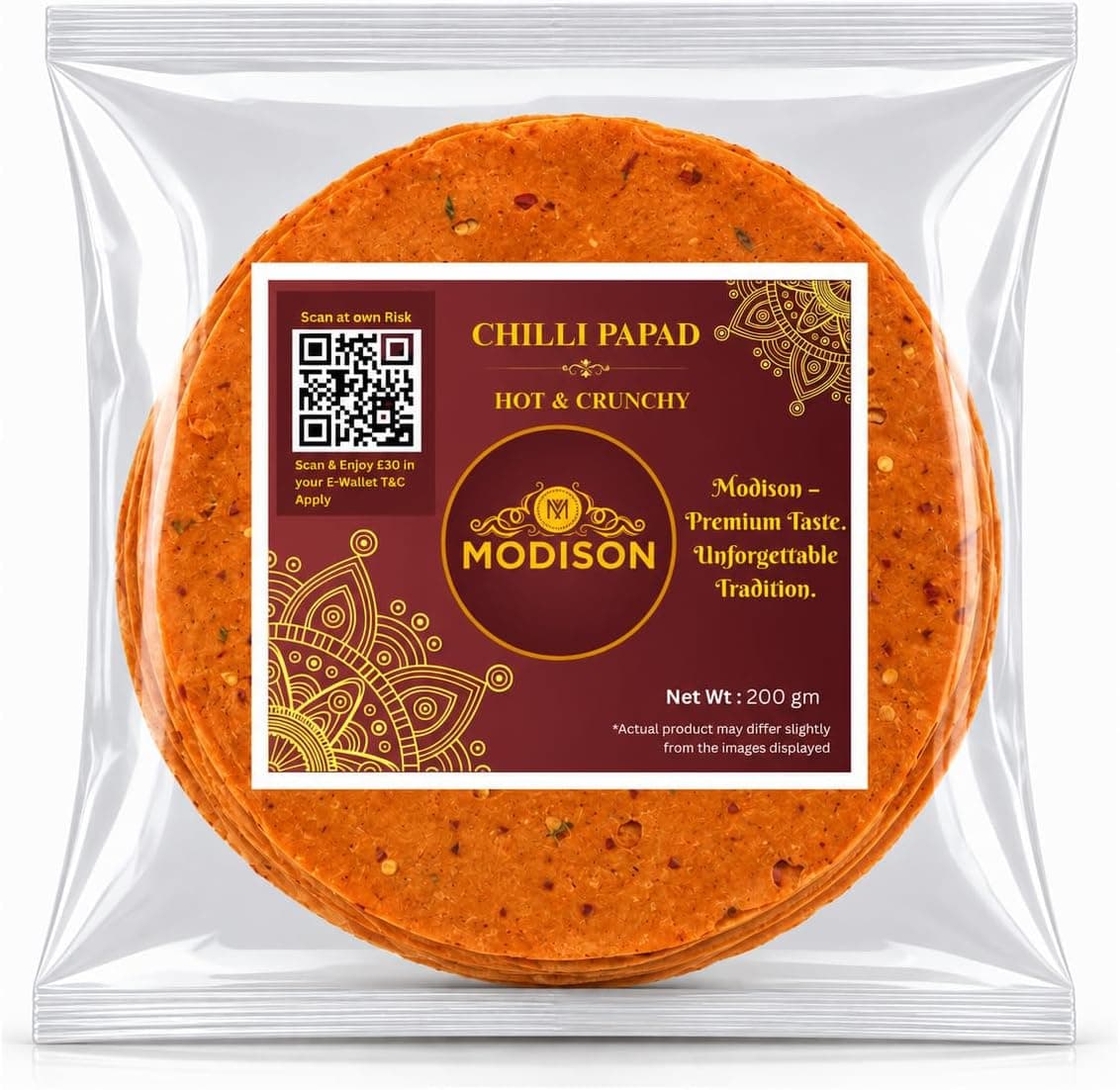 MODISON Chilli Papad Indian Papad Spicy Lentil Wafer 200g thumbnail 8