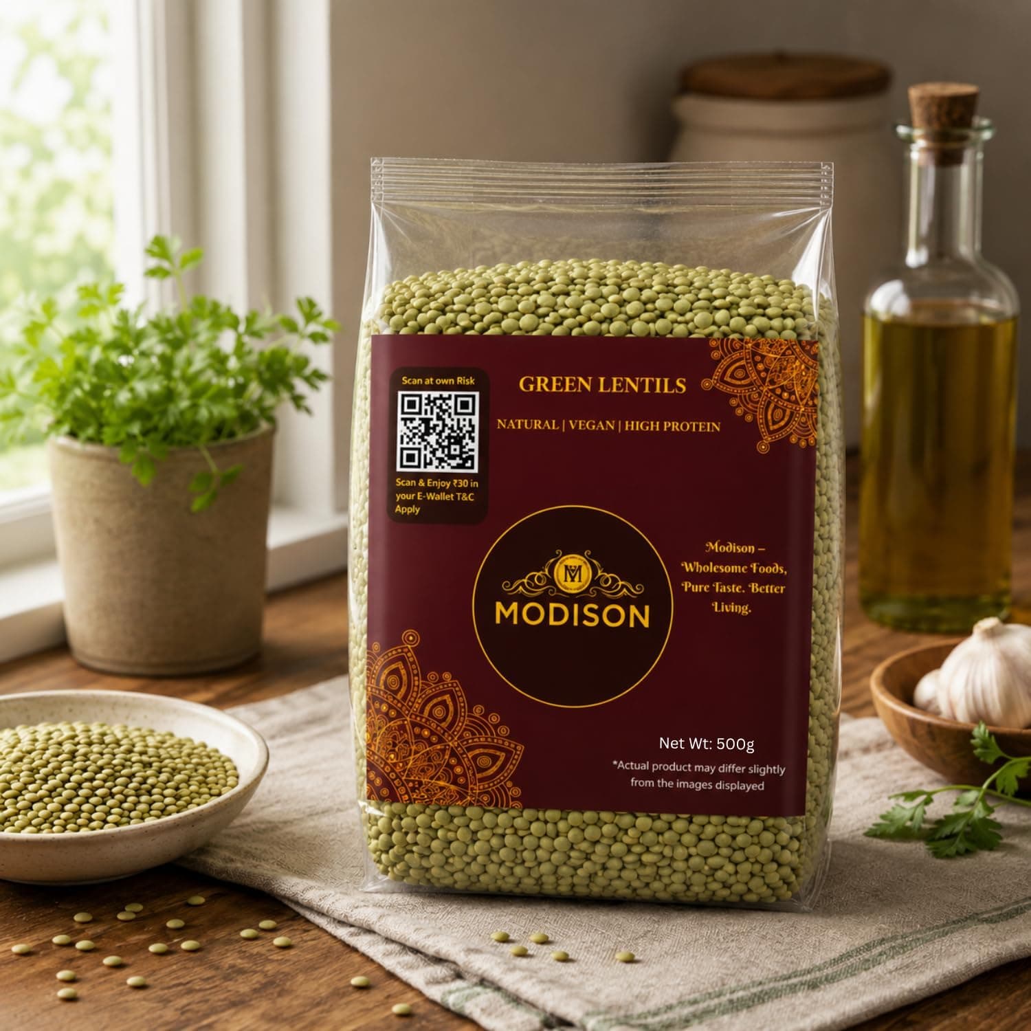 MODISON Green Lentils Whole Pulses High Fibre Protein 500G thumbnail 11