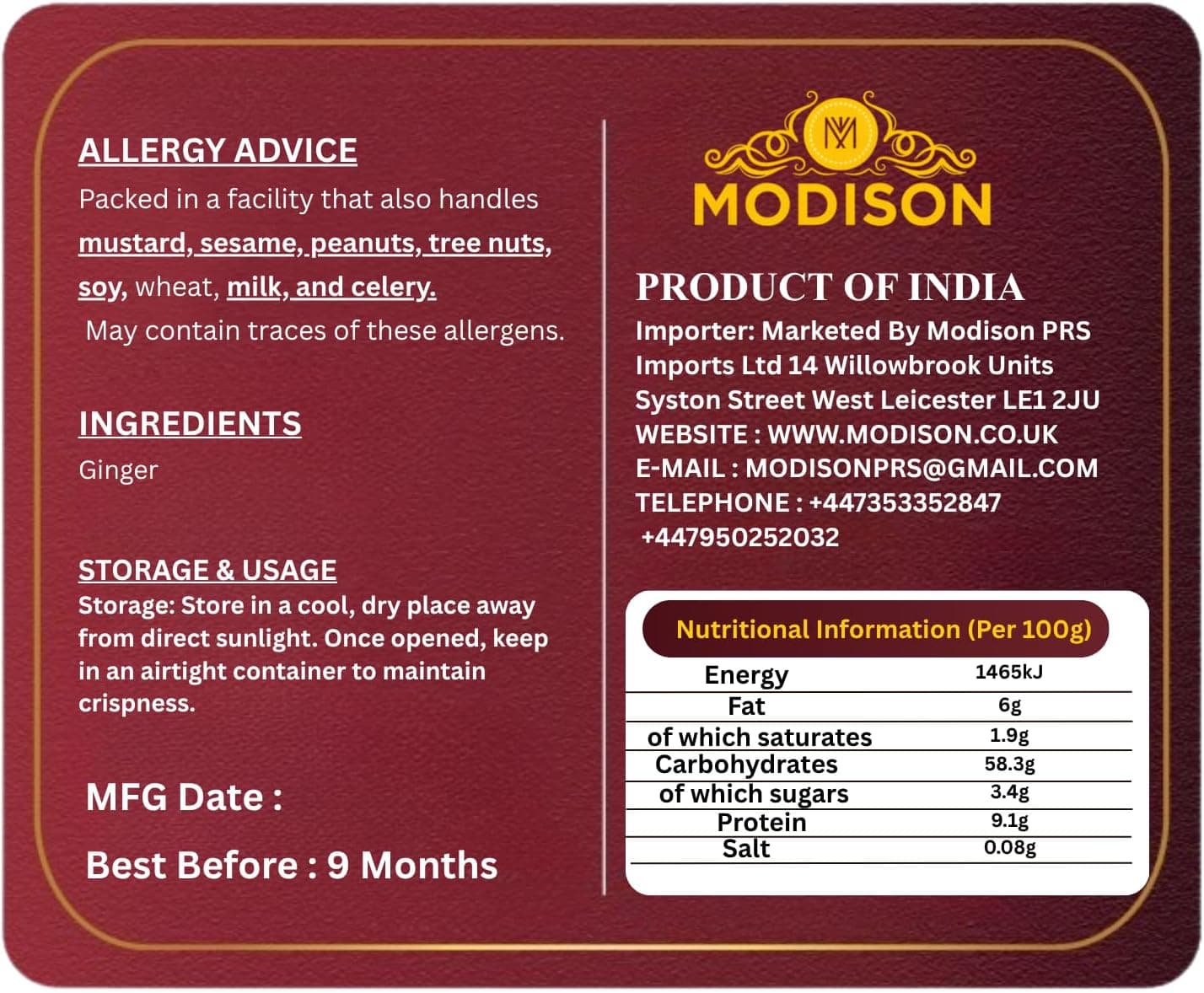MODISON Ground Ginger Powder 500g – Natural Ginger Root Spice for Baking, Cooking, Tea & Drinks | Aromatic Seasoning for Curries, Soups & Sauces | Vegan Gluten Free for Everyday Recipes & Meals thumbnail 9