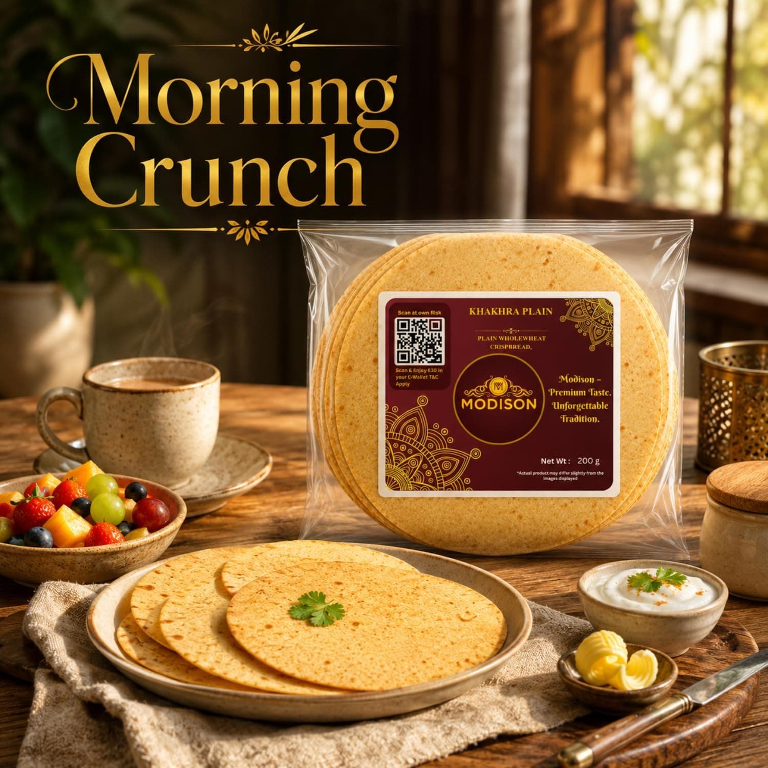 MODISON Plain Khakhra Whole Wheat Crispbread Roasted Snack 200g thumbnail 10