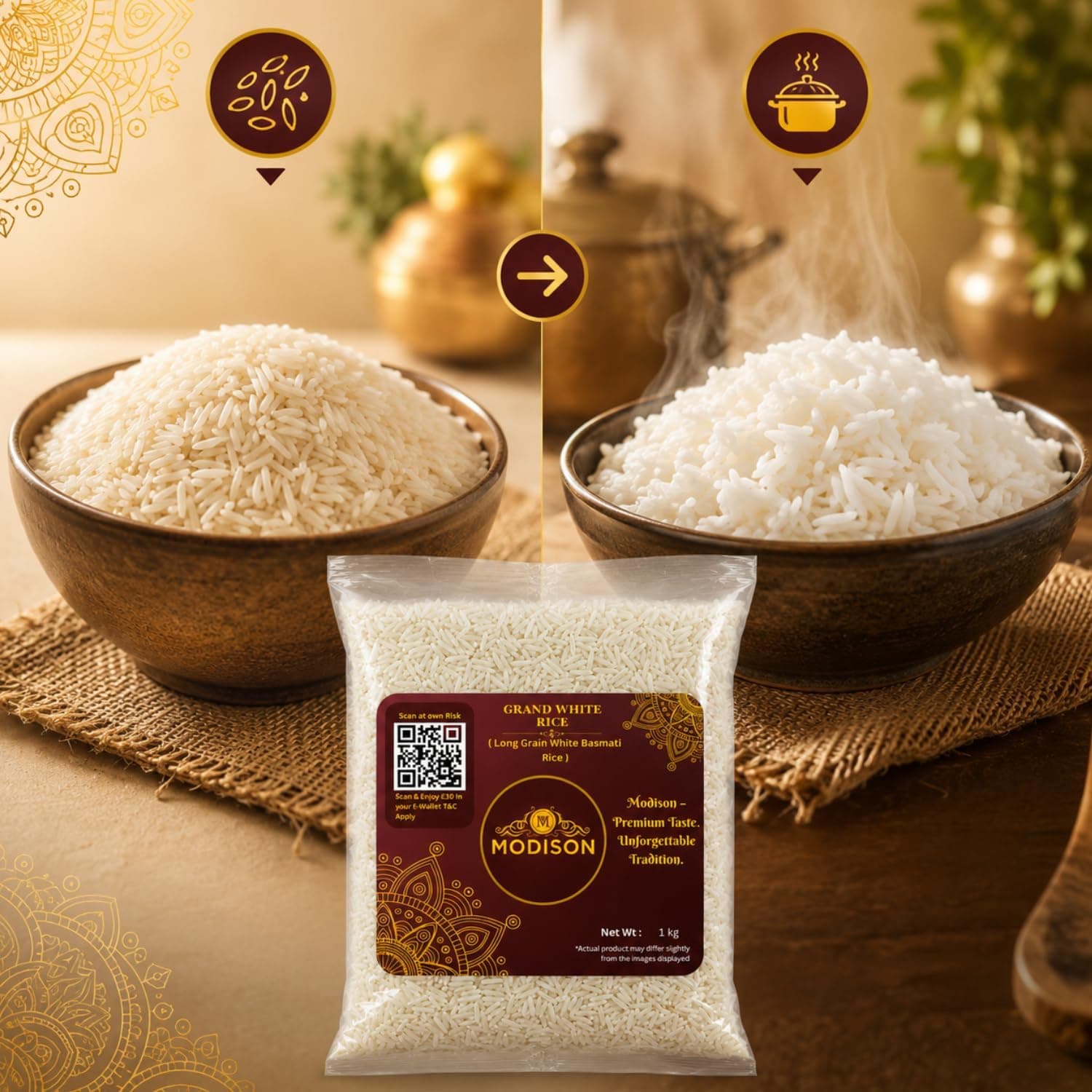 MODISON Grand White Rice Long Grain Basmati Rice 1kg Gluten Free thumbnail 10