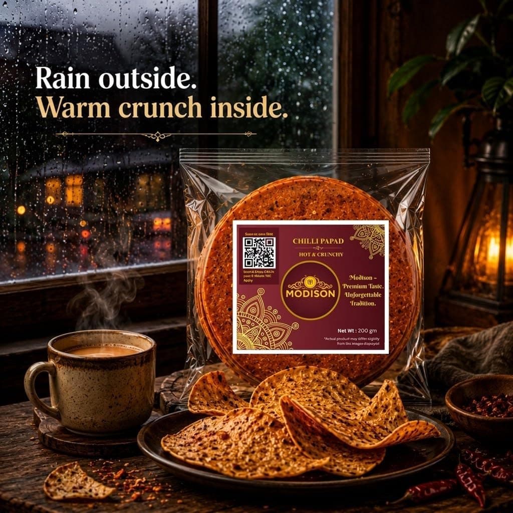 MODISON Chilli Papad Indian Papad Spicy Lentil Wafer 200g thumbnail 12