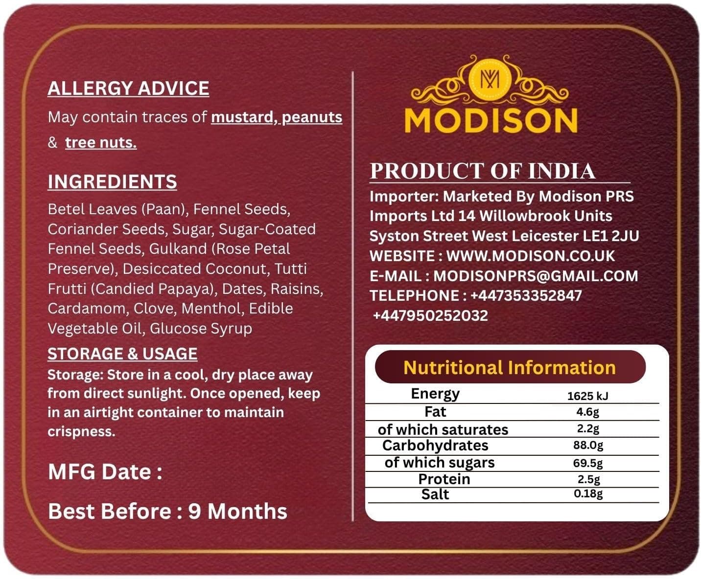 MODISON Calcutta Mitha Paan Indian Mouth Freshener 100g thumbnail 9