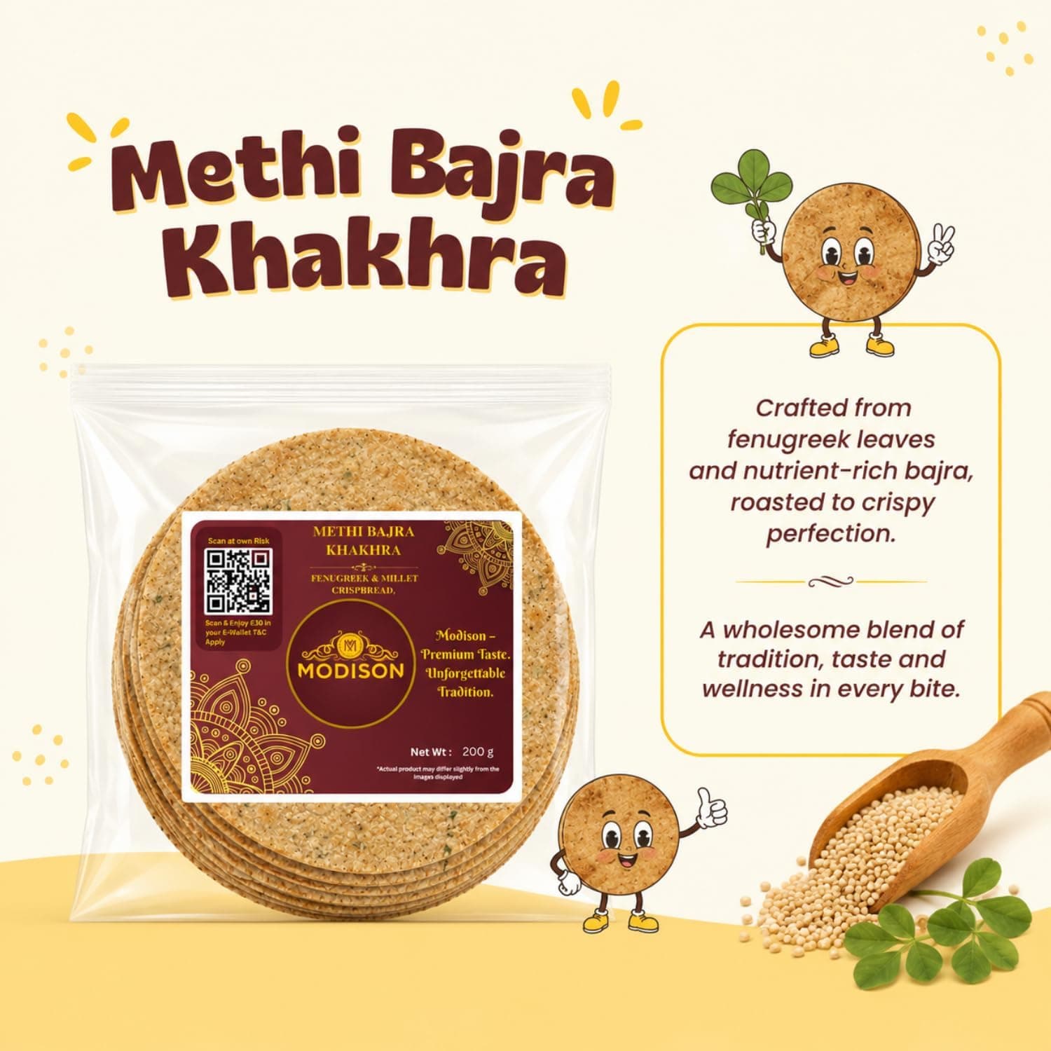 MODISON Methi Bajra Khakhra Fenugreek Millet Crispbread 200g thumbnail 10