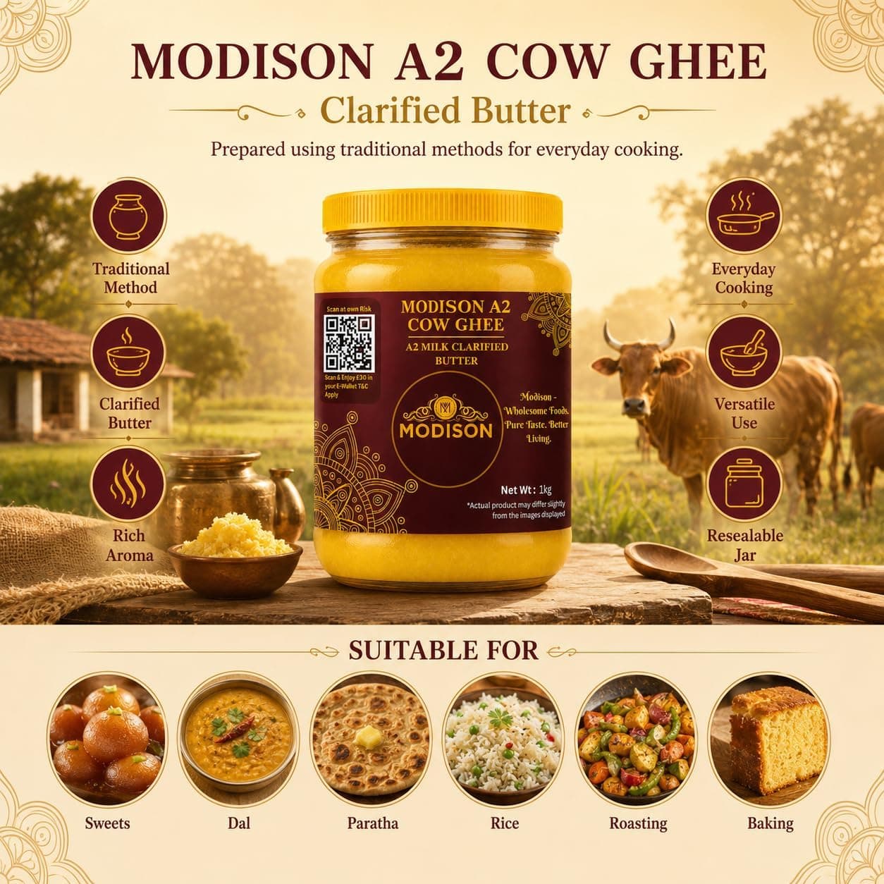 MODISON Bilona A2 Ghee A2 Milk Clarified Butter 1kg thumbnail 10