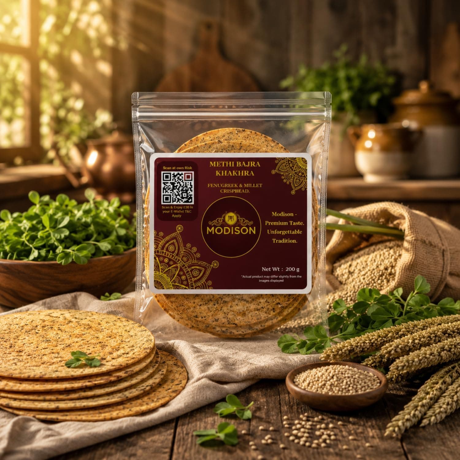 MODISON Methi Bajra Khakhra Fenugreek Millet Crispbread 200g thumbnail 11