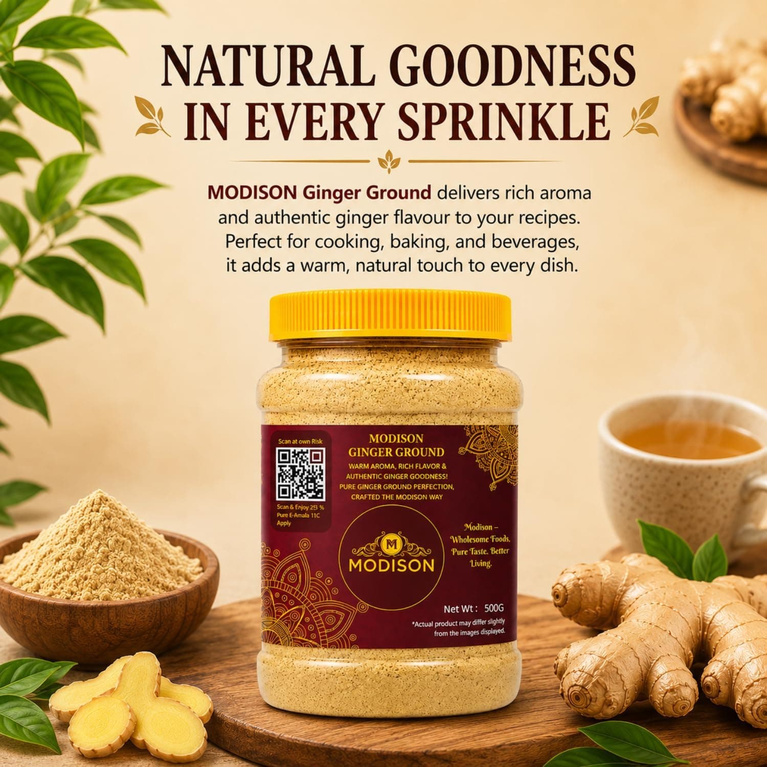 MODISON Ground Ginger Powder 500g – Natural Ginger Root Spice for Baking, Cooking, Tea & Drinks | Aromatic Seasoning for Curries, Soups & Sauces | Vegan Gluten Free for Everyday Recipes & Meals thumbnail 10