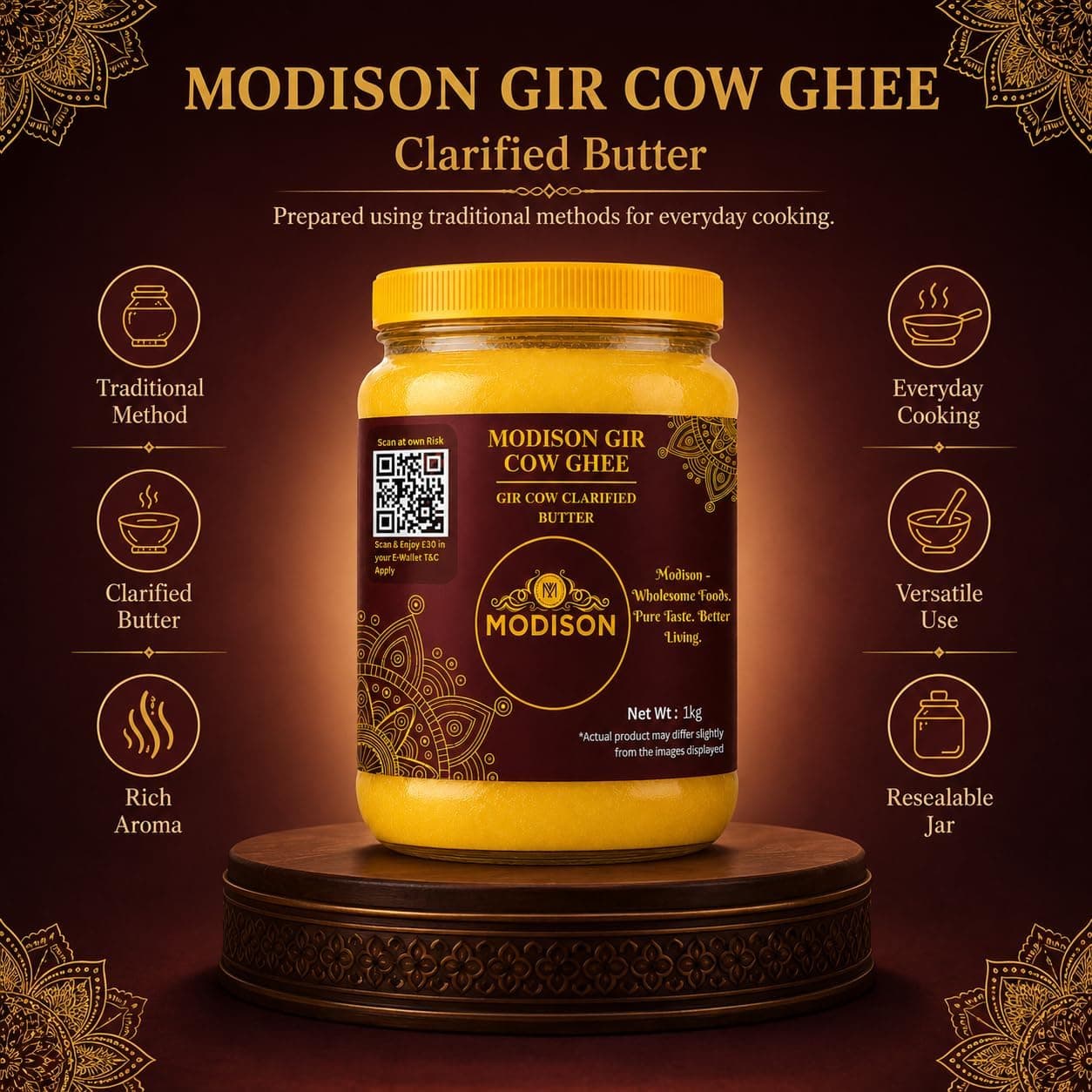 MODISON Gir Cow Ghee Clarified Butter Pure Milk Fat 1kg thumbnail 11