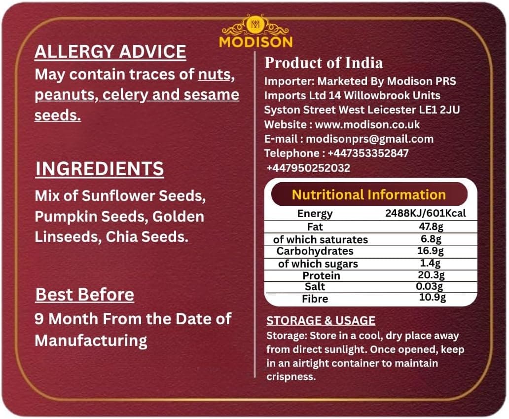 MODISON Mixed Seeds Blend Superfoods Chia Flax Pumpkin Sunflower 250g thumbnail 10