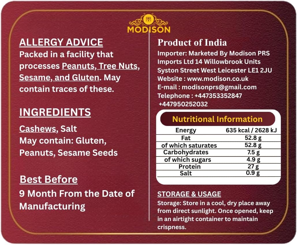 MODISON Roasted Cashew Nuts Healthy Snacks Protein Rich Kaju 400g thumbnail 9