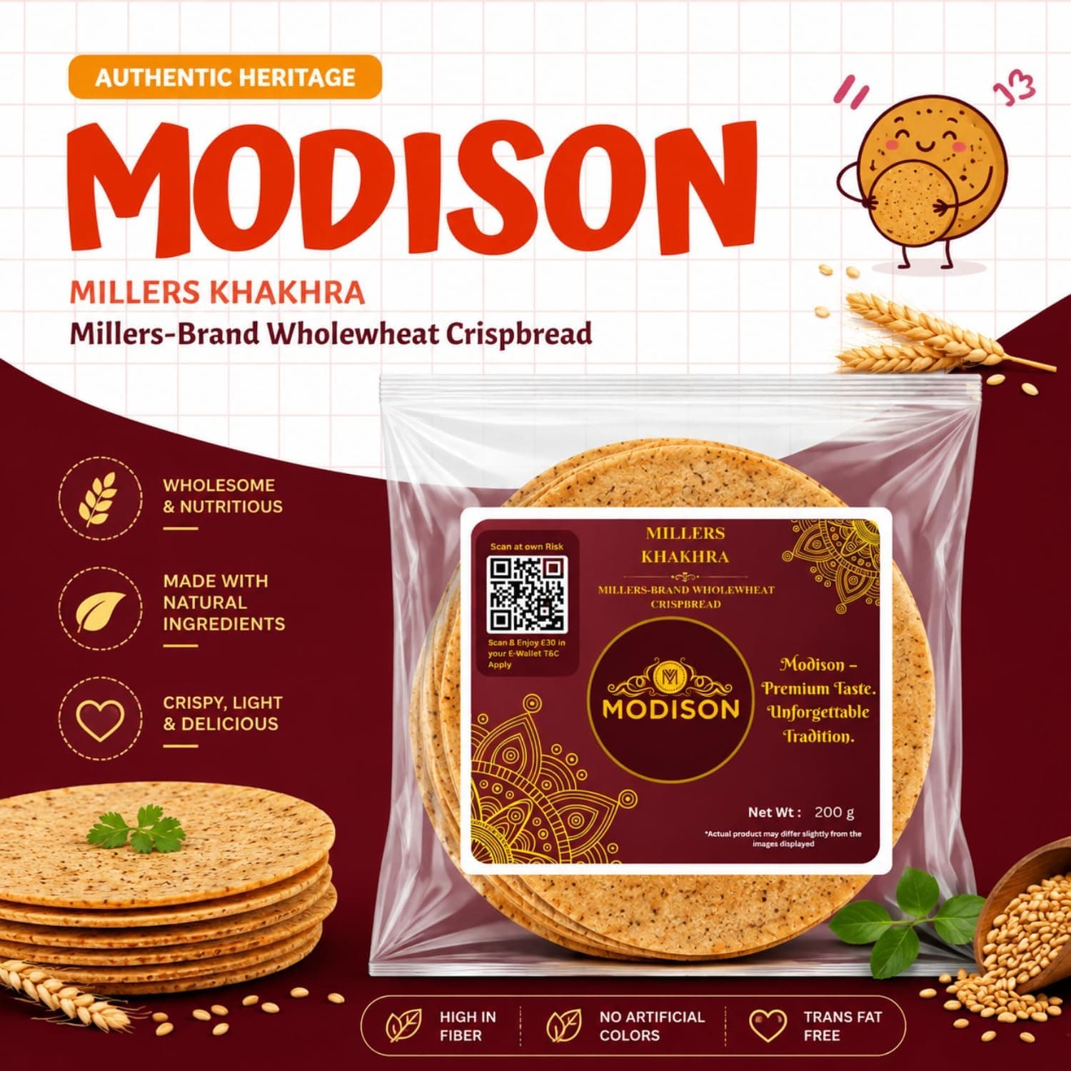 MODISON Millers Khakhra Whole Wheat Multi Millet Crispbread 200g thumbnail 10