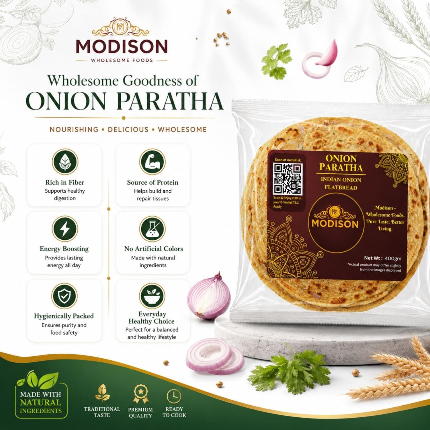 MODISON Onion Paratha Whole Wheat Flatbread 400g thumbnail 12
