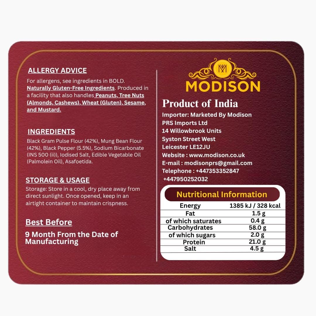 MODISON Masala Papad Indian Snacks Spicy Lentil Crackers 180g thumbnail 11