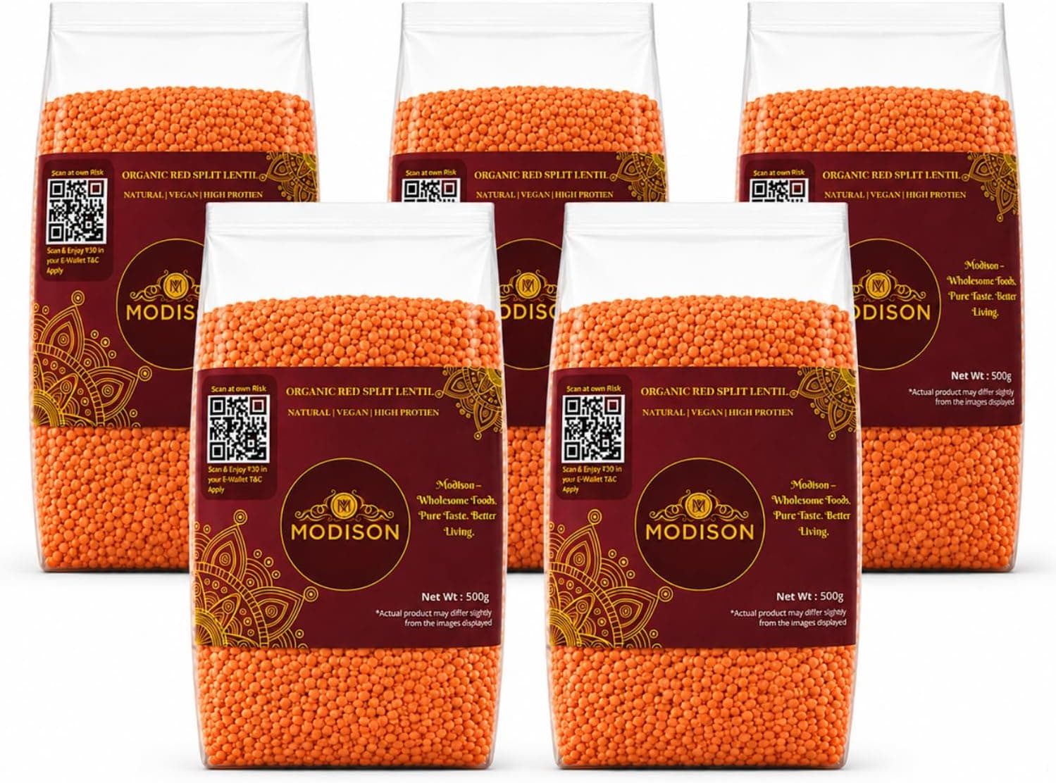 MODISON Red Split Lentils Masoor Dal High Fibre Pack 5x500g thumbnail 8