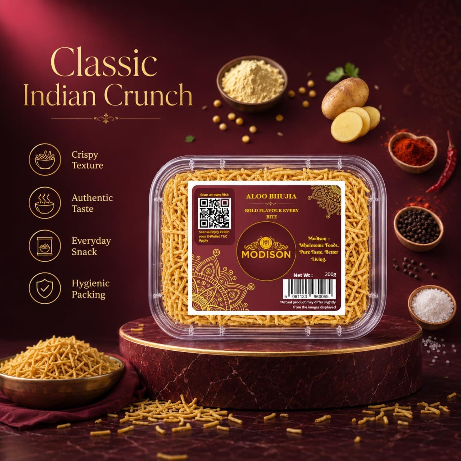 MODISON Aloo Bhujia Authentic Indian Namkeen Snack 200g thumbnail 11