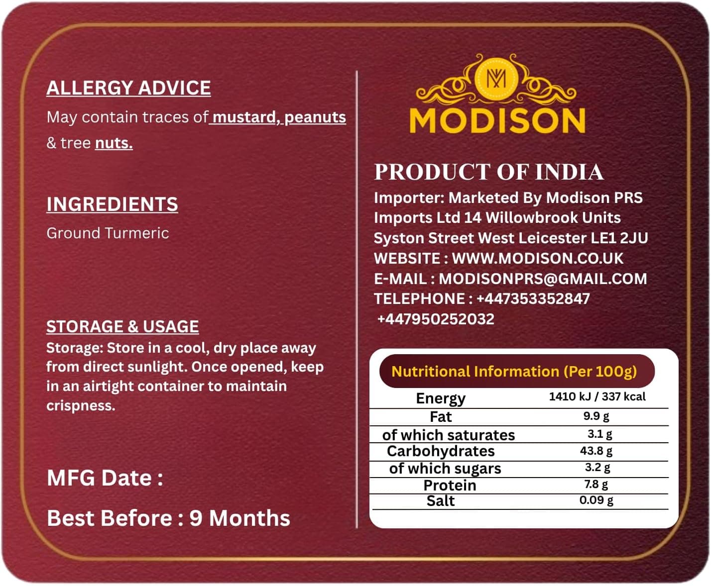 MODISON Turmeric Powder Indian Spices Pure Haldi 750g thumbnail 10